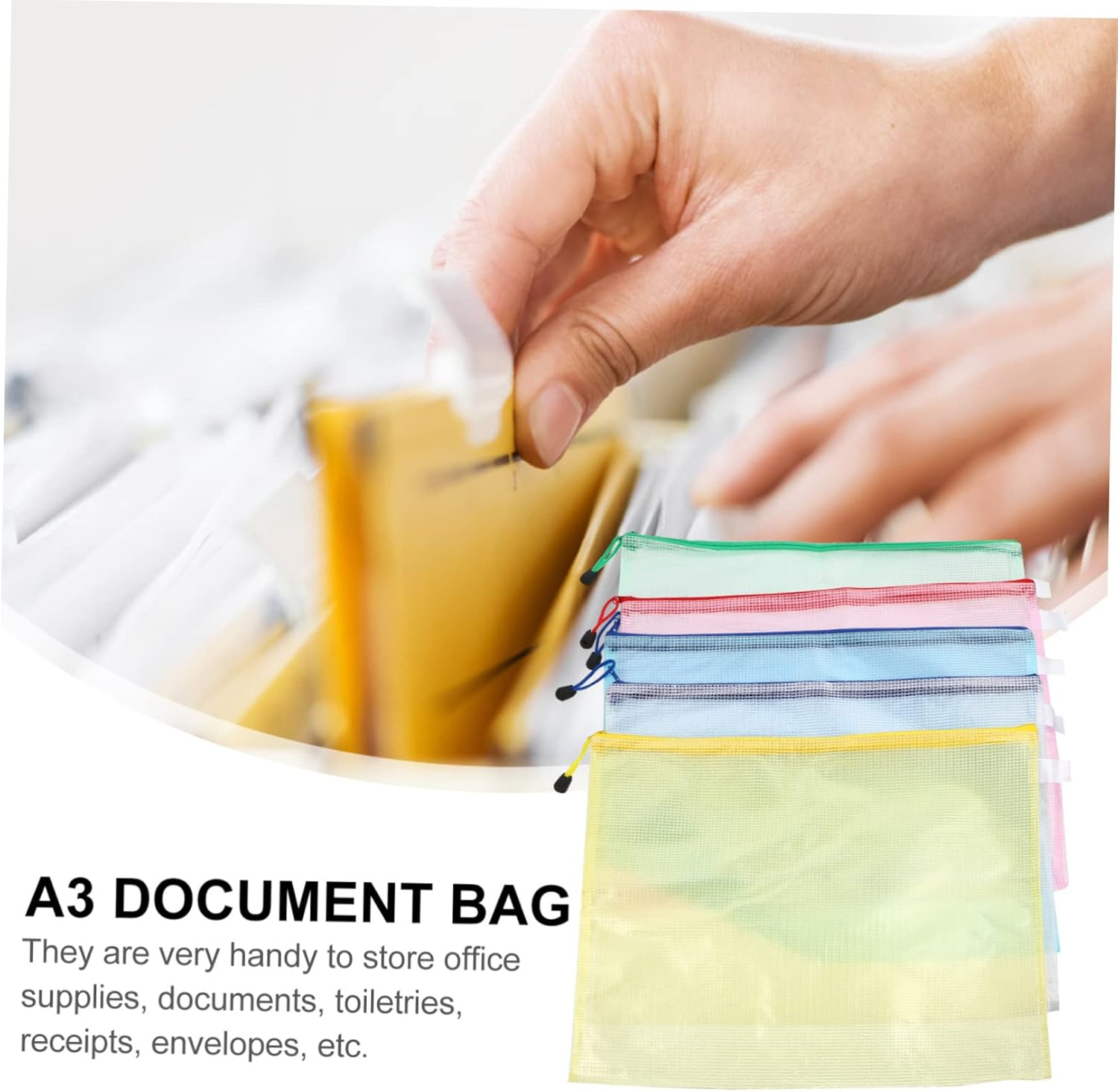 SHOWERORO 10Pcs Document Pouch Mesh File Bag Zipper Pouch Mesh Bags Zipper Random Color image number 5