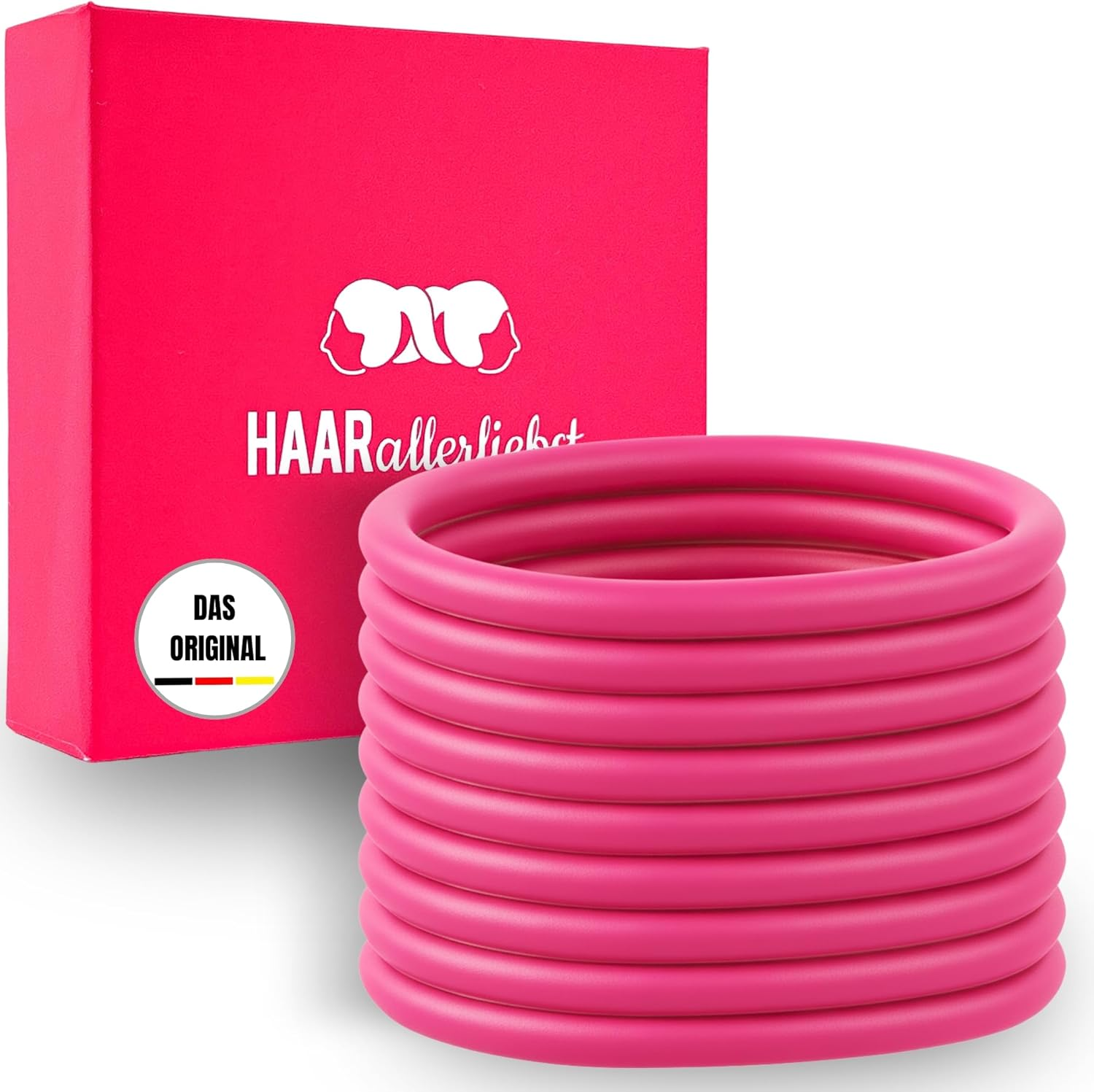 Haarallerliebst Silicone Hair Bobbles (Pack of 9, Salmon Colour, 5 Cm) with Storage Box