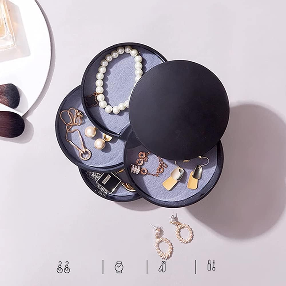 Jewelry Organizer 4-Tier Showcase Storage Box Rotating Holder for Women Bracelets Rings Bracelets Earrings (Black) - Black image number 6