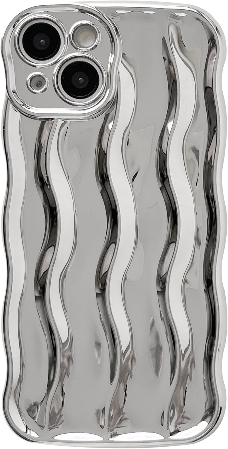 Caseative for Iphone 15 Case,Water Ripple Pattern Curly Wave Frame Soft Compatible with Iphone Case (Silver,Iphone 15) image number 7