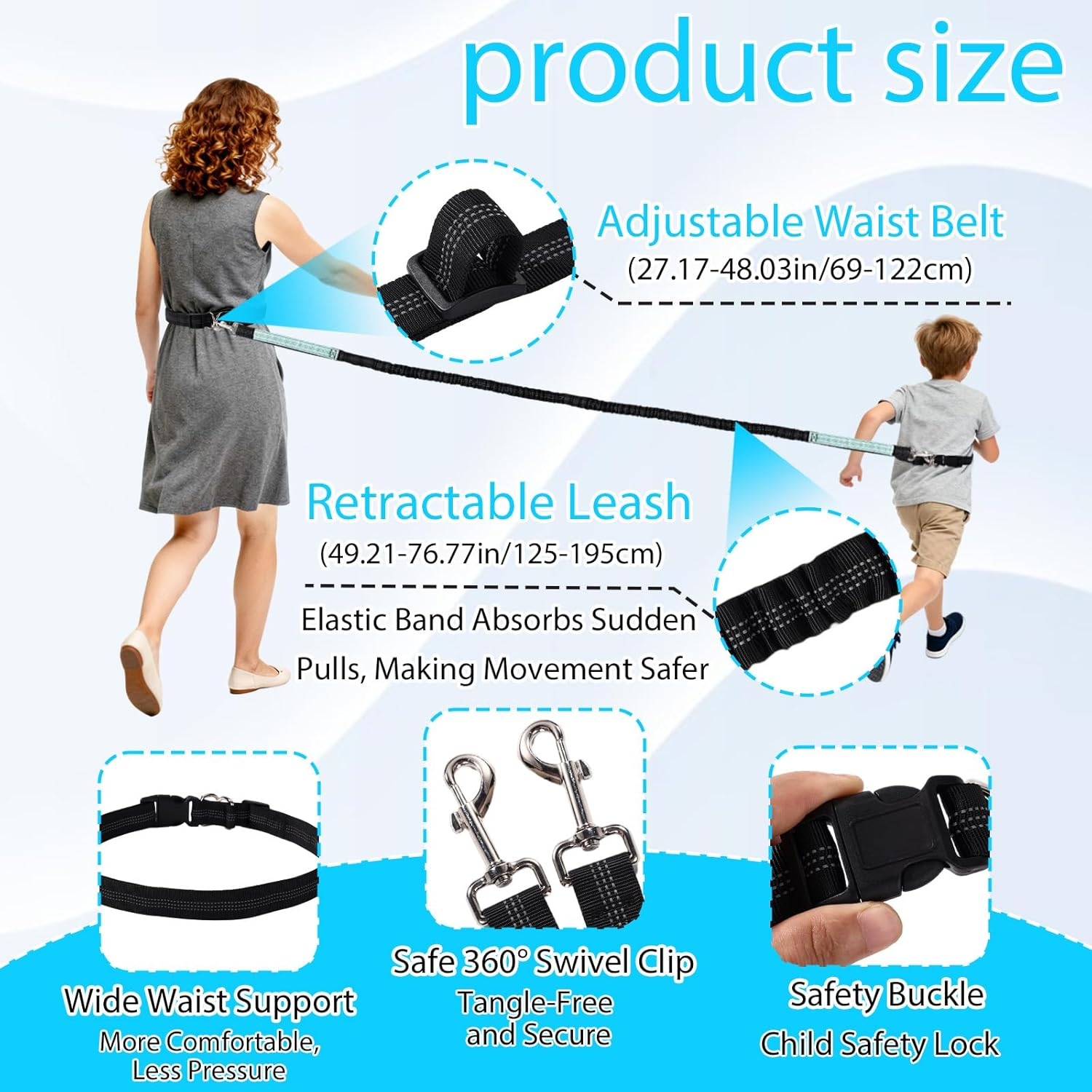 Sinbana Safety Waist Leash Harness for Kids, Hands-Free Safety Walking Harness with Reflective Waist Pocket Bag and Durable Bungee Secure Public Walking Accessory for Special Need Child image number 1