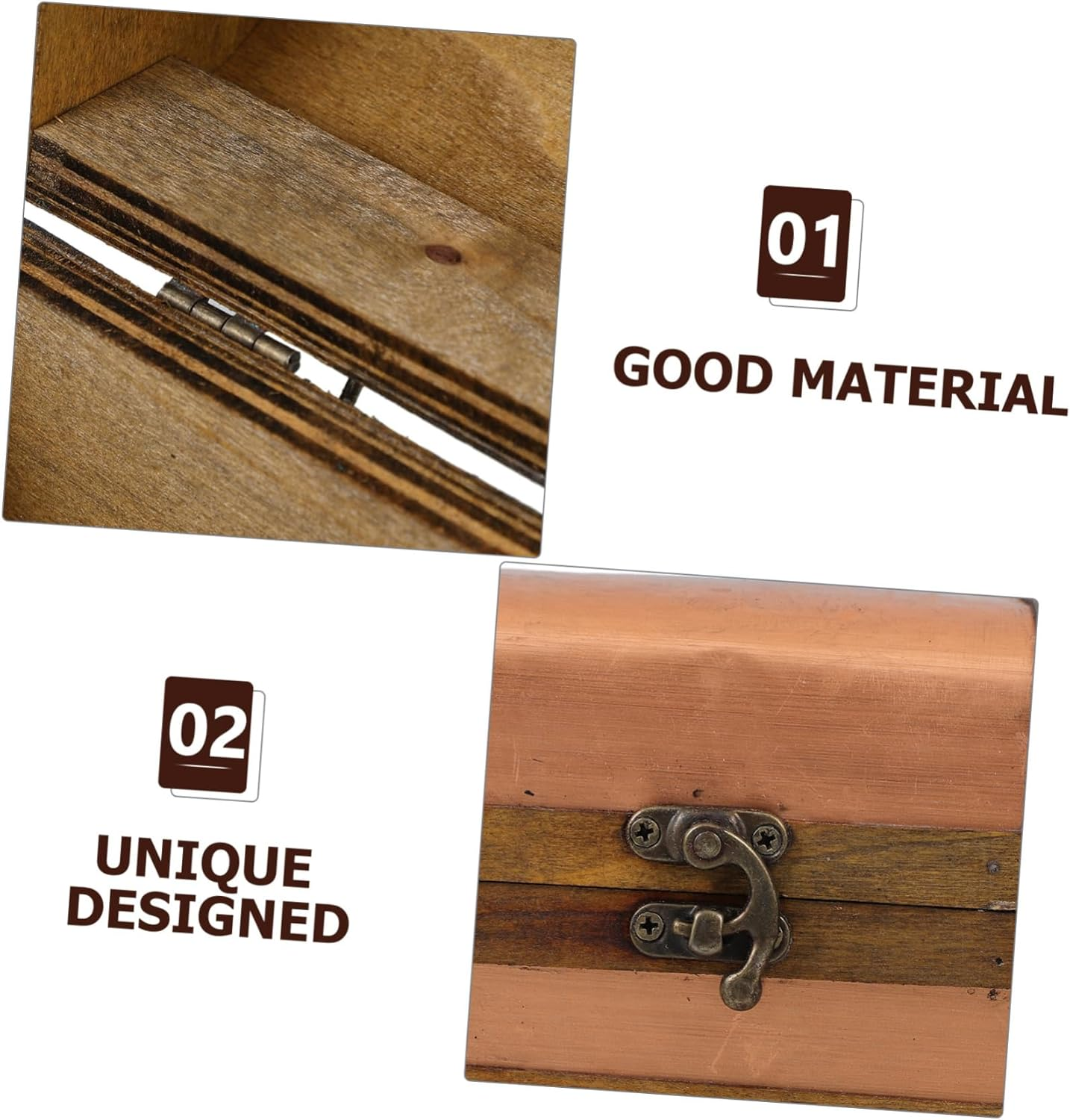 Alipis Wooden Storage Box Vintage Treasure Chest Lock Decorative Jewelry Storage Box Trinket Sundries Case Keepsake Container for Jewelry Small Items Desk image number 4