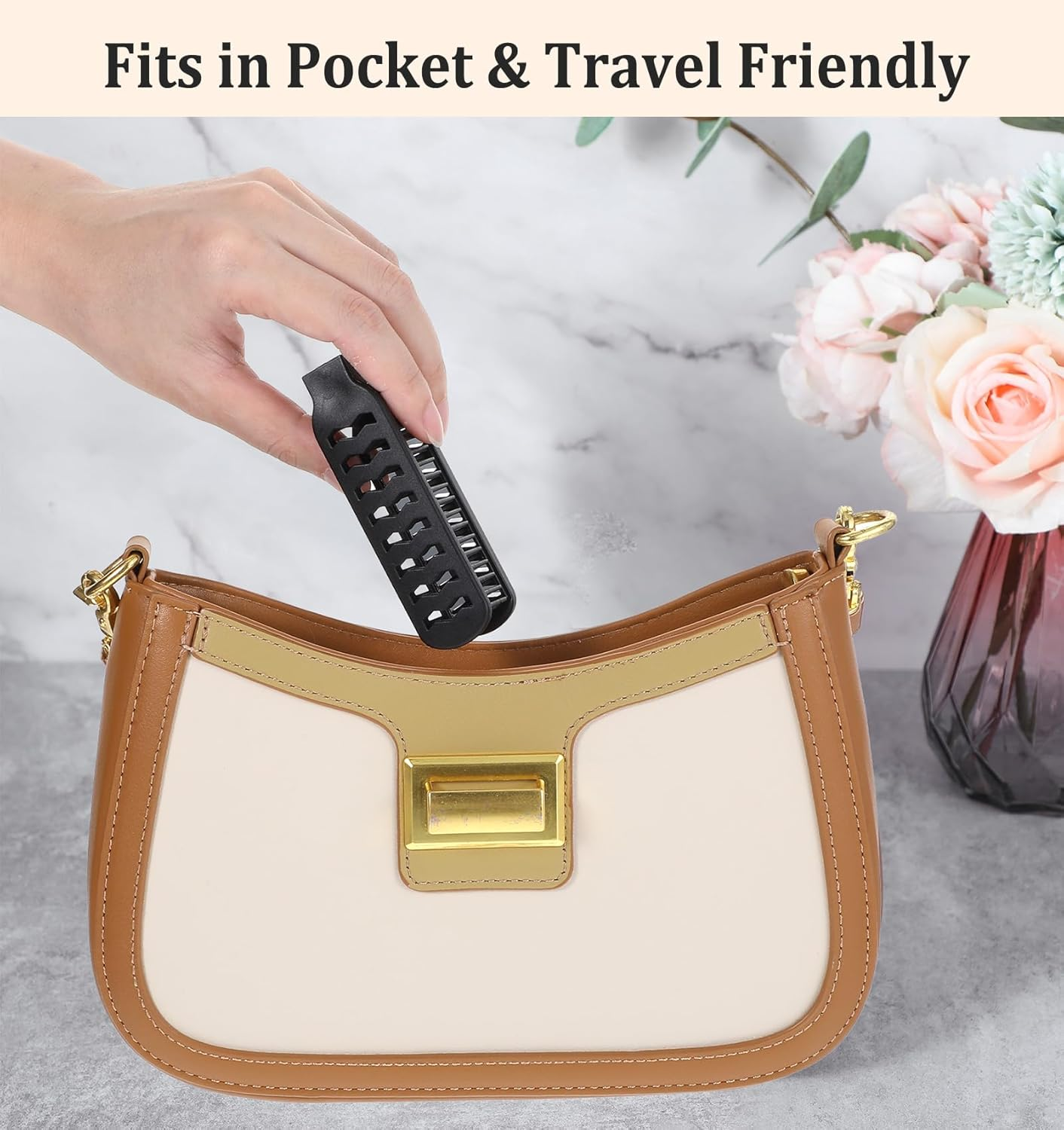 Pack of 2 Travel Hair Brushes, Small Hair Brushes, Foldable Hair Brushes with Integrated Mirror Made of High-Quality Plastic, Ideal for Men and Women, Travel, Camping or Office image number 3