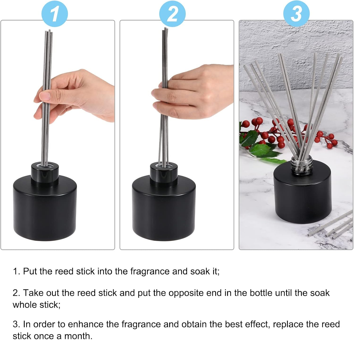 Sourcing Map Fiber Reed Diffuser Sticks 7.9" X3Mm for Aroma Fragrance Essential Oil, Grey Pack of 50