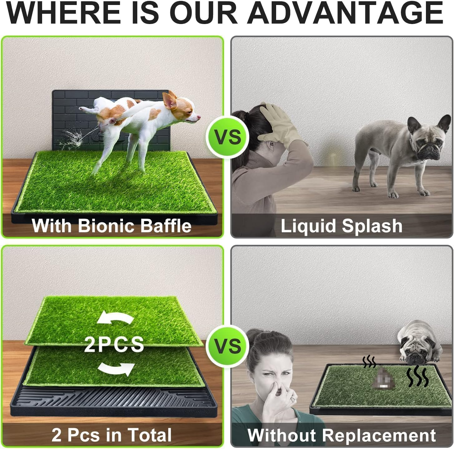 Large Dog Potty Tray Pet Pee Grass Pad Indoor Puppy Pee Training Toilet Restroom, Portable Odourless Washable Training Pads with Pee Baffle, Ideal for Medium and Small Dogs image number 1