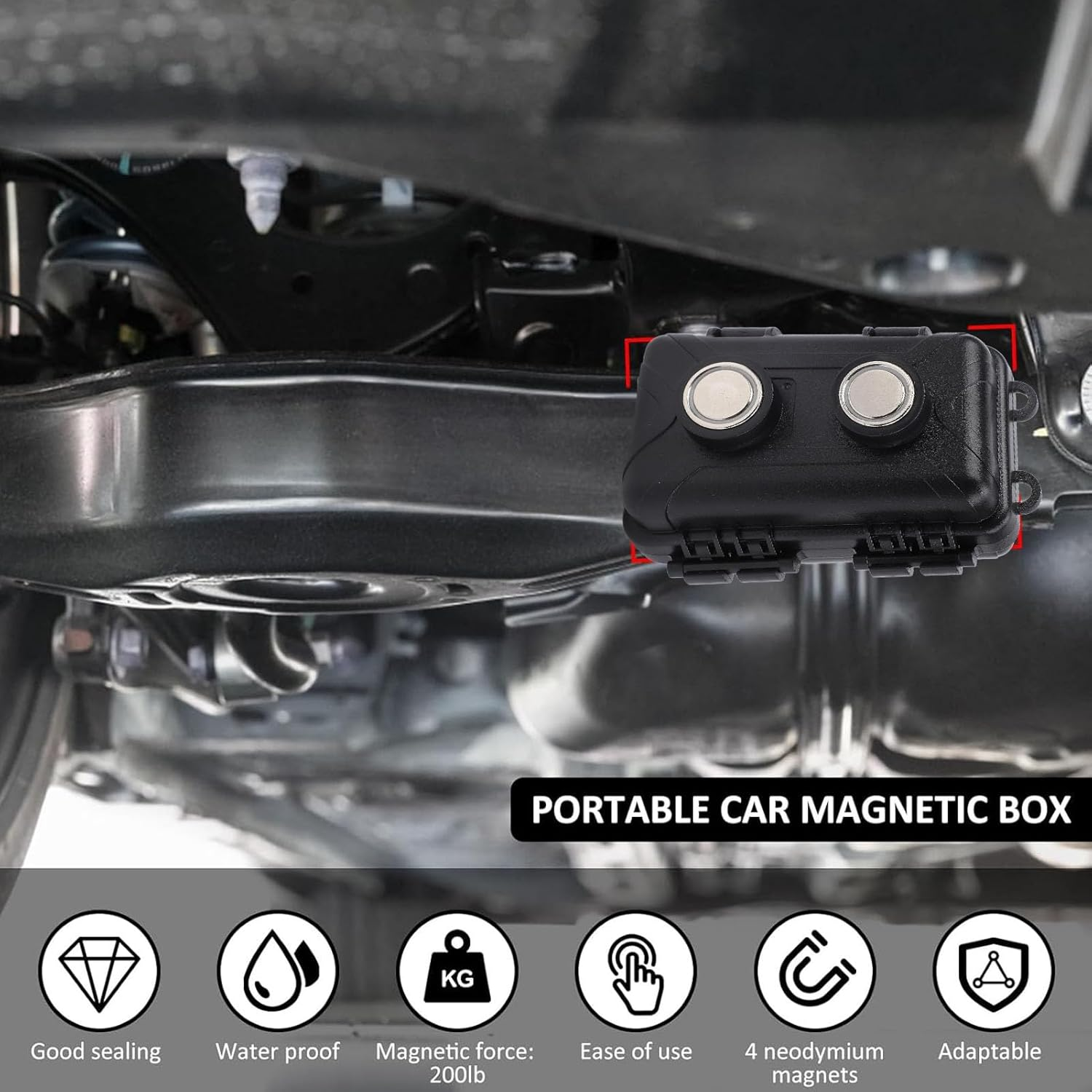 Magnetic Storage Box, Magnetic Key Holder under Car, Hide a Key, Waterproof Magnetic Storage Box with Inner Dividers, for Home, Outdoor, Work, Car Use image number 3