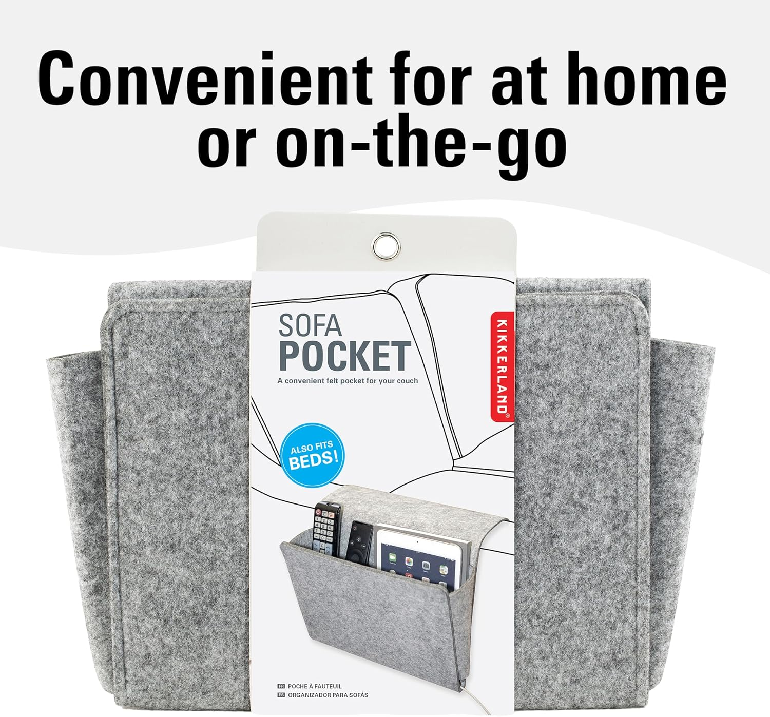 Kikkerland Couch Caddy | Remote & Ipad Holder | Storage Organiser & Hanging Storage for Sofa | Magazine & Tablet Holder