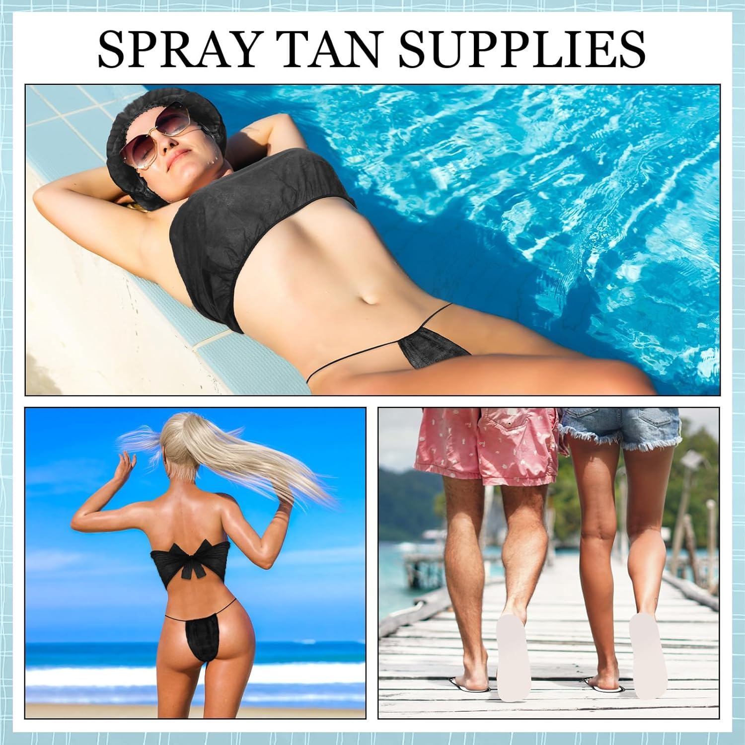 Chicingyou 36 Set Spray Tanning Supplies Included Spray Tan Feet Pads Hair Nets Disposable Bra Underwear Caps Kit for Sunless Tan Self Tanning at Home or Salon Accessories (Black) - 36, Black image number 2