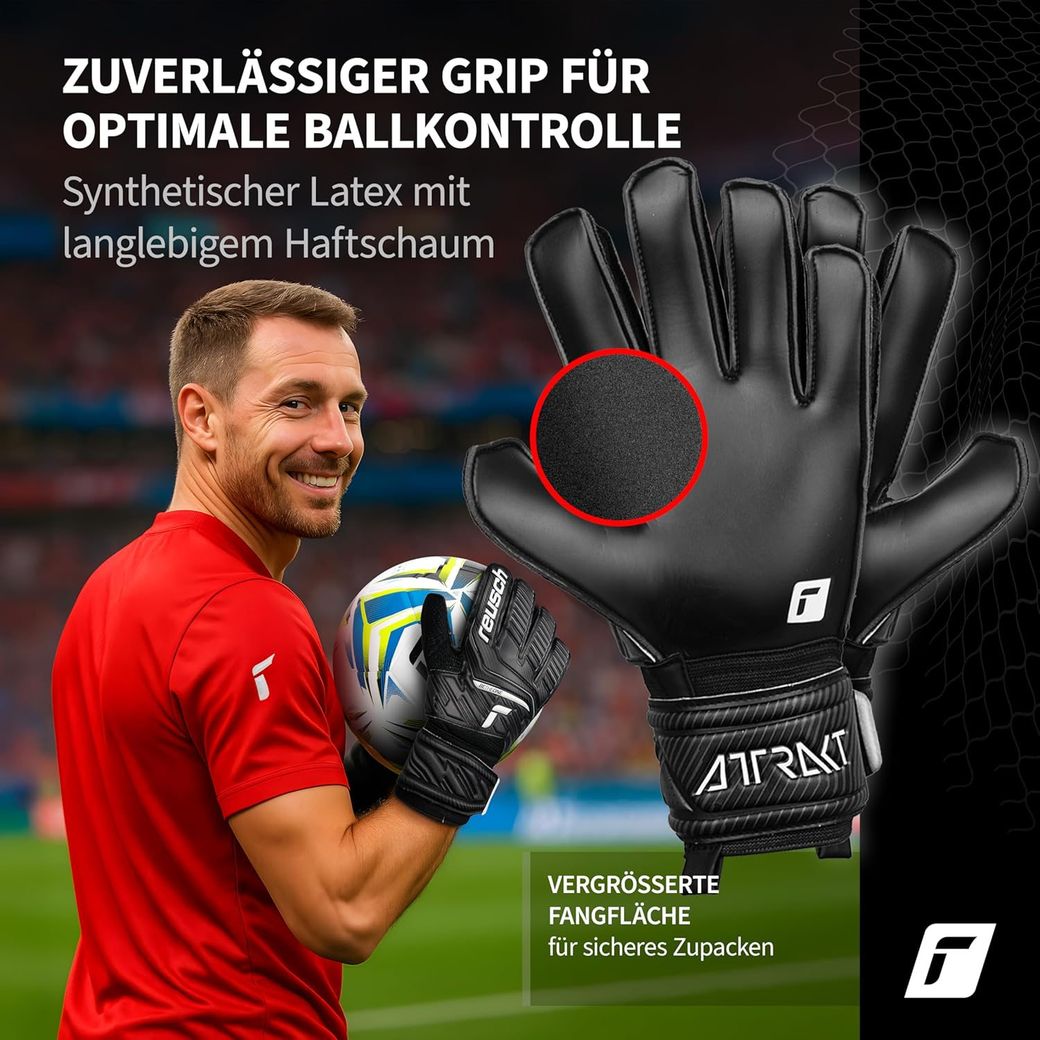 Reusch Men'S Attrakt Unisex Goalkeeper Gloves with Outseam Cut and Solid Coating, Suitable for All Playing Field Surfaces, Football Gloves for Adults image number 2