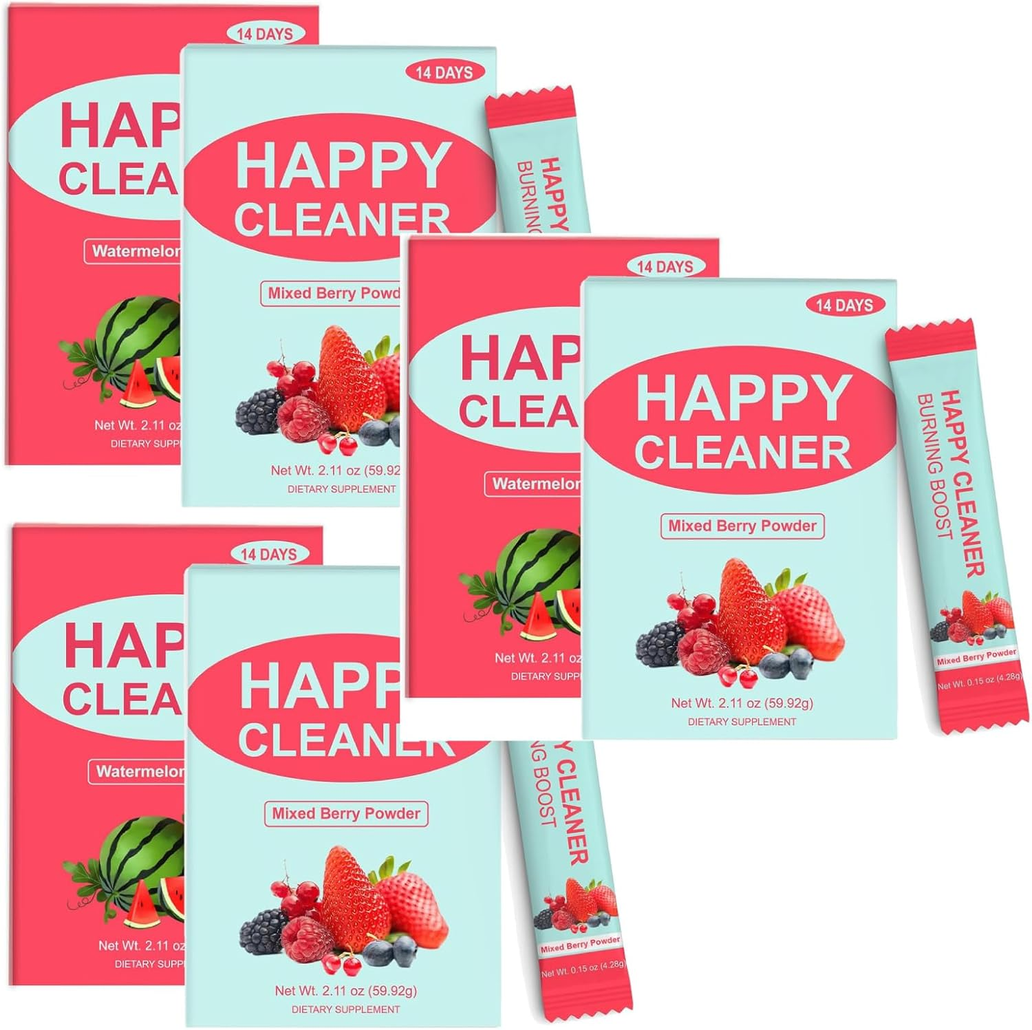 Happy Cleaner Probiotic Prebiotic Powder, Watermelon Berry Blend Powder A+B (28 DAYS) ,Good for the Intestines,Sugar Free, Vegan,3Pcs