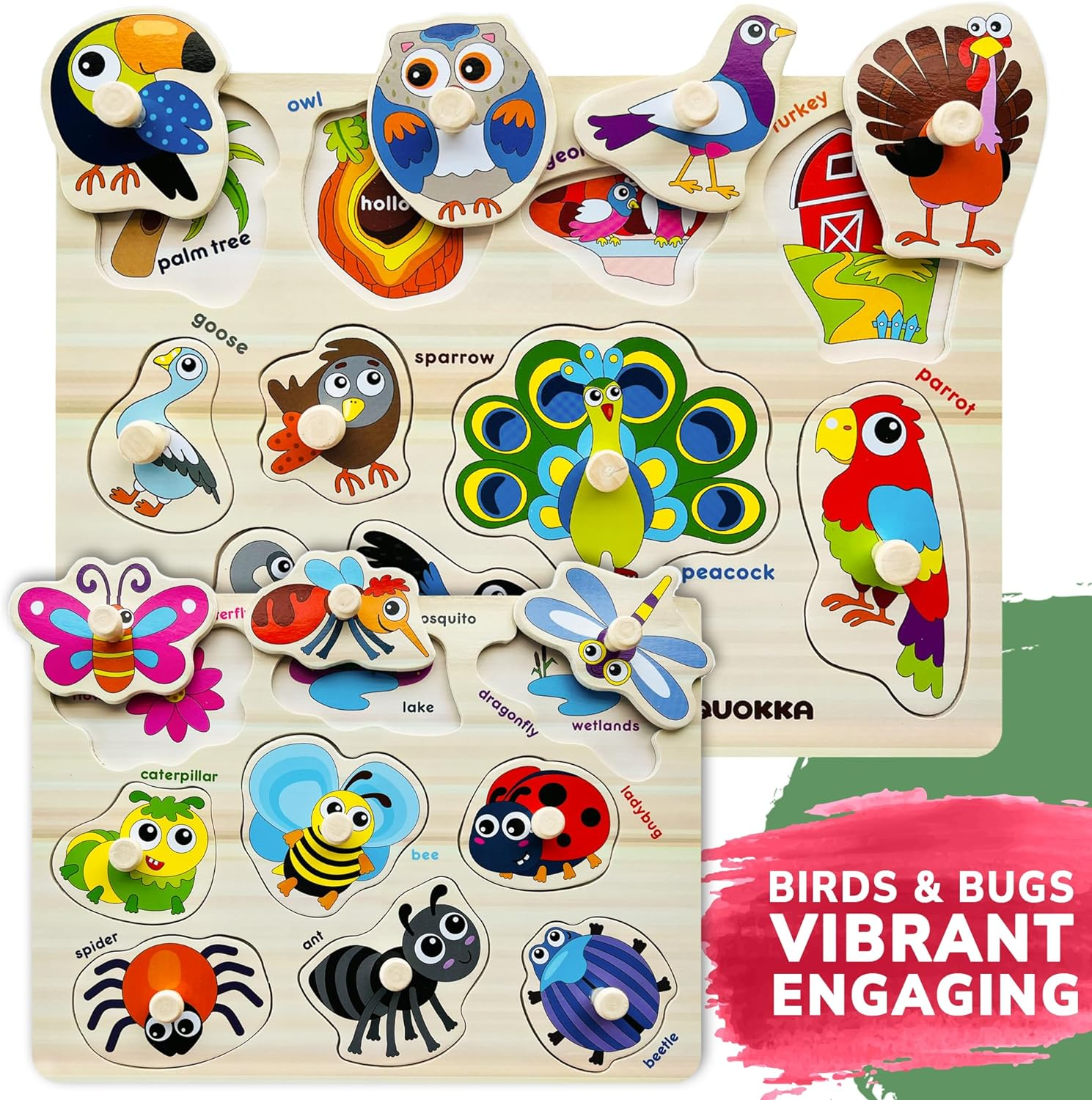 QUOKKA Wooden Puzzles for Toddlers 1-3 - 6 Alphabet Toddler Puzzles 3-5 Years Old with Rack - Gift ABC Educational Toys for Boys and Girls - Wood Games for Children'S Learning 2-4