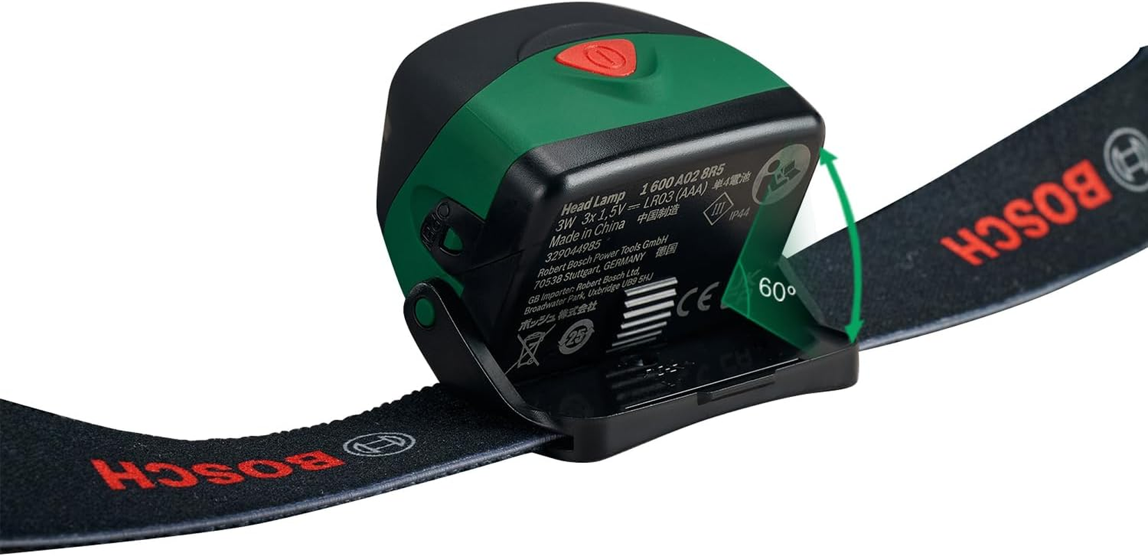 Bosch LED Head/Stand Lamp, without Batteries, 190 Lm Intensity, 28M Lighting Reach, 60&deg; Angle Adjustment, Triple Brightness Settings, IPX 4 Water-Resistant, DIY & Outdoor Use (Headlamp) image number 4