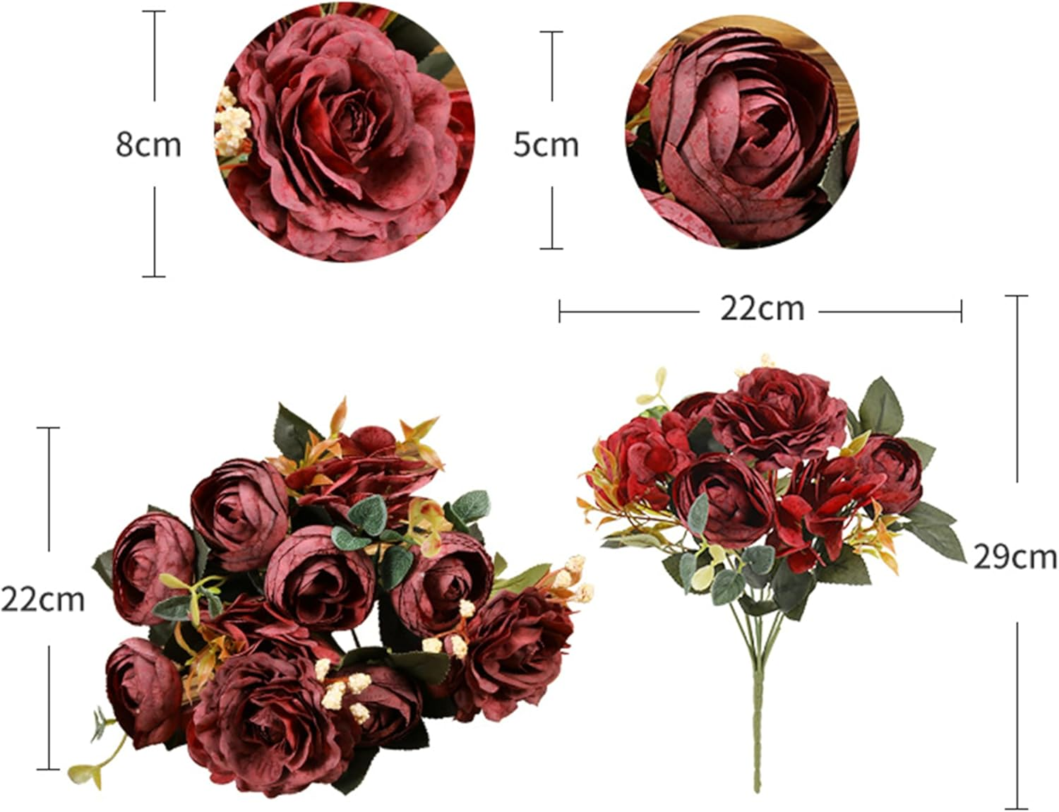 AU018-4 Artificial Hydrangea and Camellia Flowers Pink Bouquet Lifelike Fake Floral Home Office Shop Wedding Party Decor,Real-Touch Fabric and Plastic,29Cm(11.4") - Pink image number 3