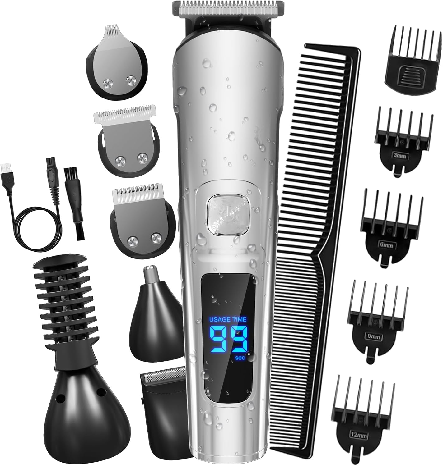 Beard Trimmer - 11In1 Nose Hair Trimmer for Men, Electric Shaver Razor Grooming Kit for Body, Face & Manscape, Waterproof Cordless Mens Rechargeable Clippers, for Dad Him Husband Father image number 4