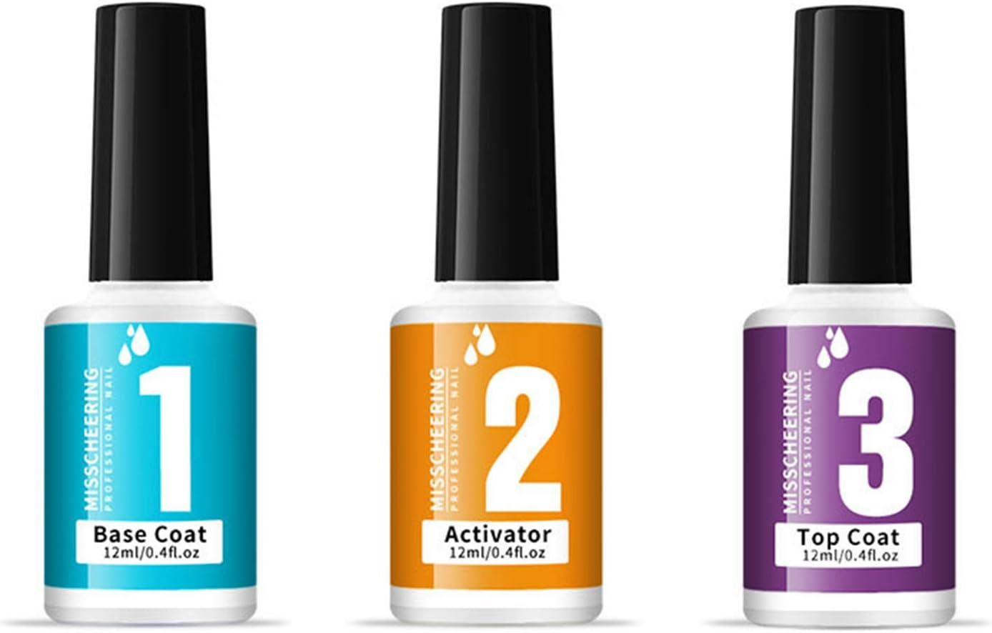 Dipping Powder Nail Liquid Set with Base Coat Top Coat Activator - 3 Bottles 12Ml Each, No UV LED Lamp Needed, Easy to Apply, Rapid Drying, for DIY Home Nail Art, Mild Scent, Even Application image number 2