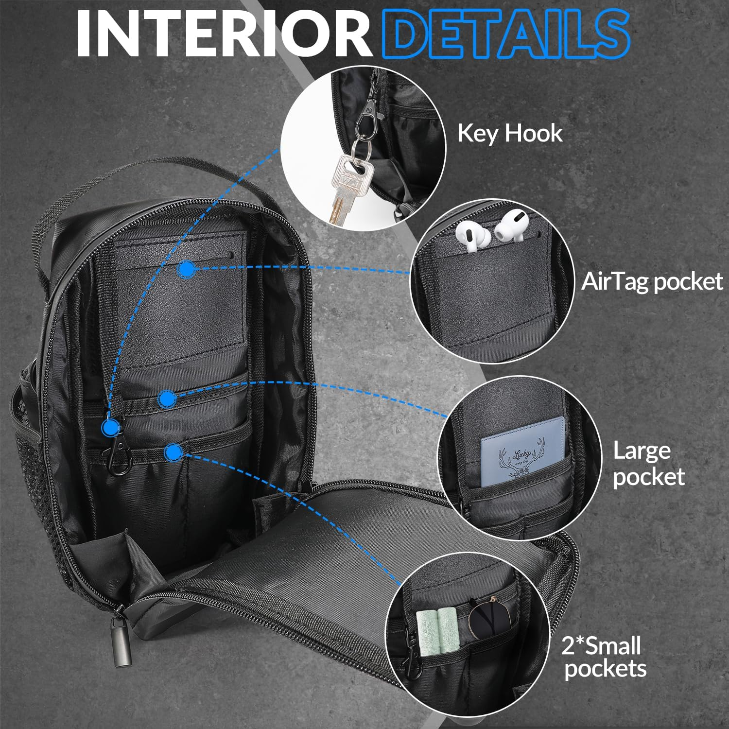 WOTOW Magnetic Gym Bag, Waterproof Zippered Gym Magnetic Bag with Multiple Pockets and Adjustable Shoulder Strap Gym Accessories Organizer for Men and Women Gym Hiking Sports Travel (Black) image number 5