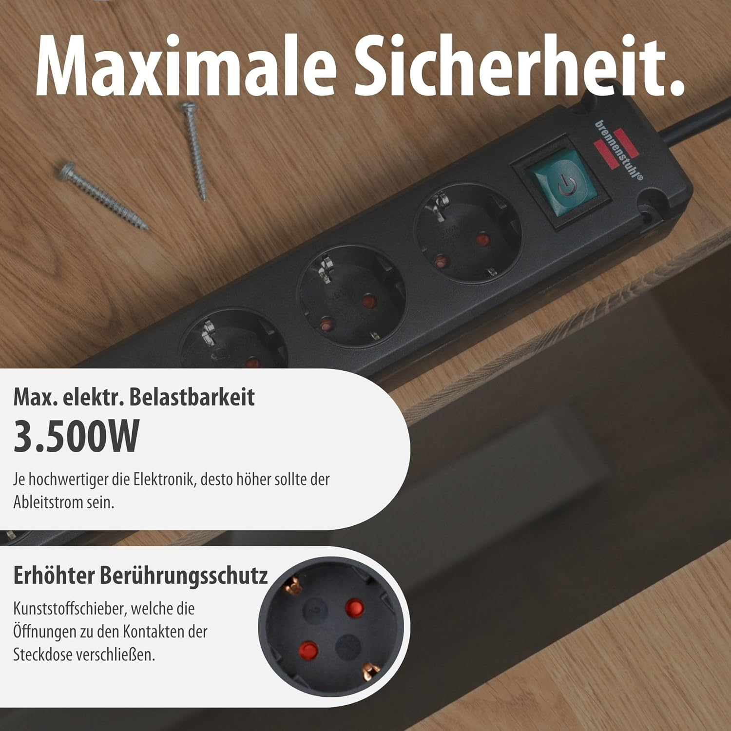 Brennenstuhl Bremounta 5-Way Power Strip with USB Charging Function (Multiple Socket with 90 Degree Sockets, Power Strip with Switch, Mounting Option and 3 M Cable) Black image number 4