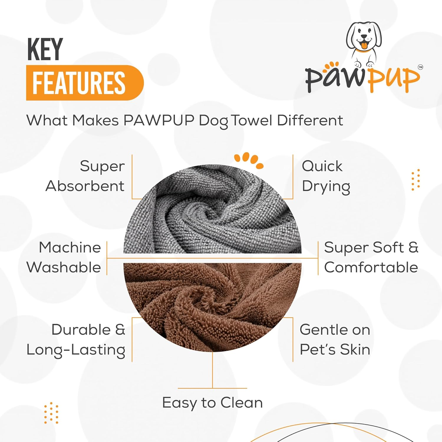 PAWPUP Dog Towel Super Absorbent - Pack of 2 - Quick Drying Super Soft Microfiber Pet Towel for Dogs, Cats and Other Pets (Brown and Grey) image number 5