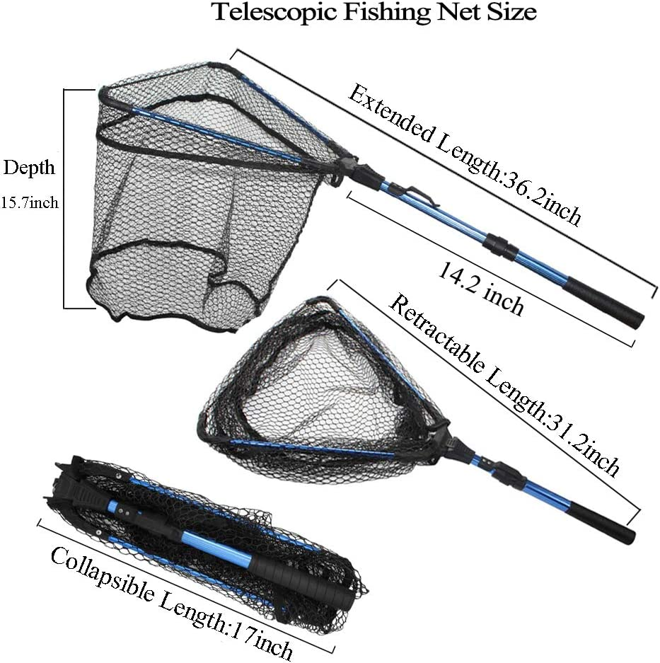 Fishing Net Fishing Landing Net Collapsible Telescopic Fishing Nets for Safe Fish Catching or Releasing with Fish Gripper Fishing Gear Tool Set