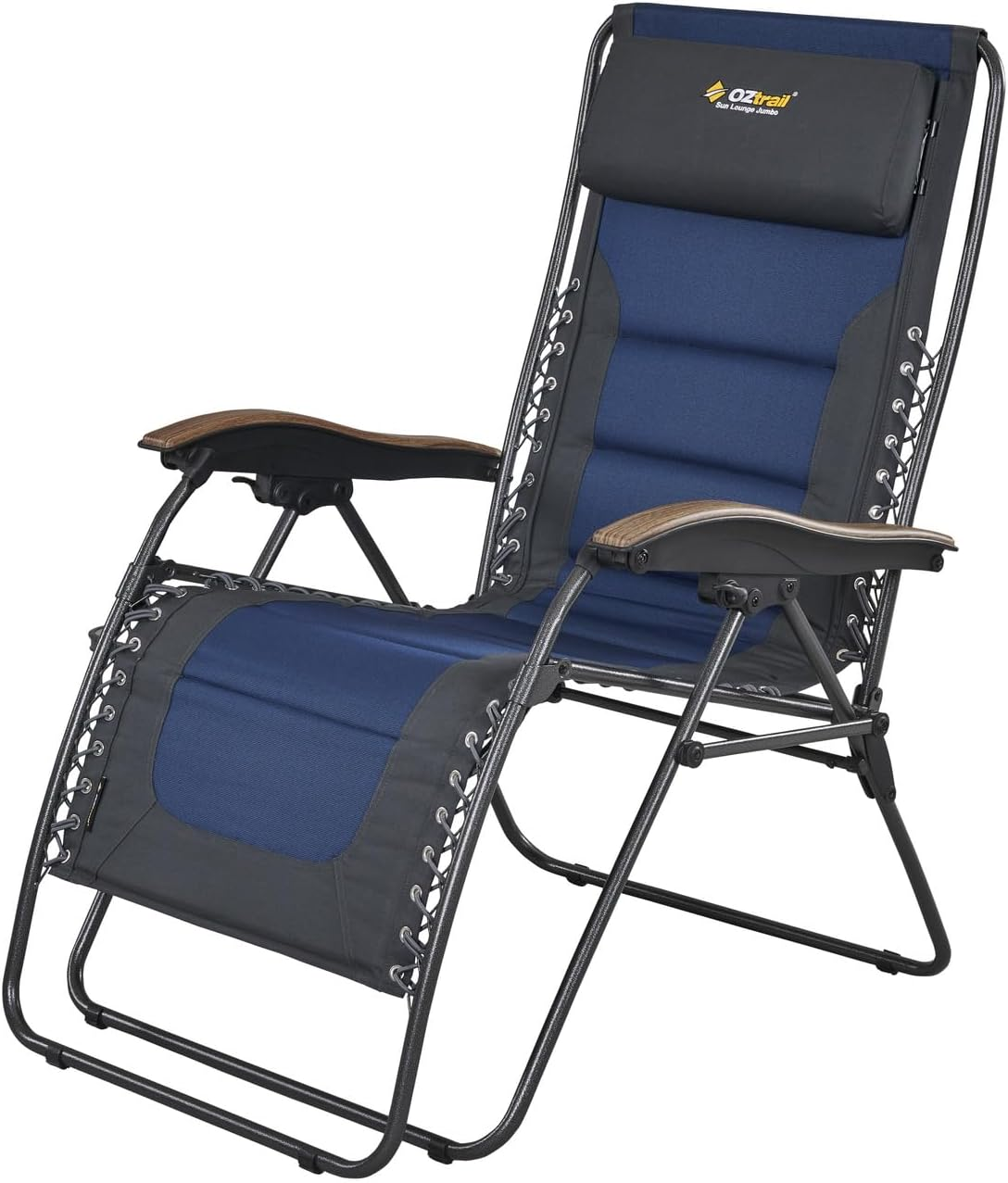 Oztrail Jumbo Sun Lounger, Navy - New Version - Relax and Recline in Style on the New and Improved Ultimate Camping Lounge