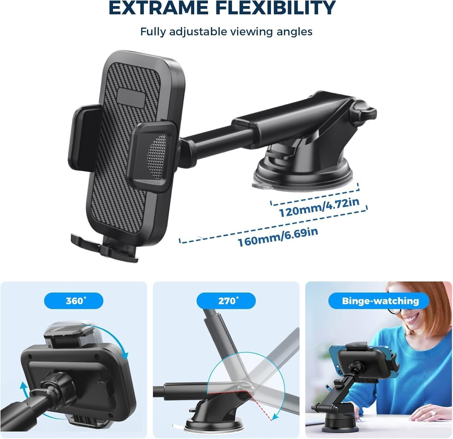 Car Phone Holder Mount Phone Mount for Car Windshield Dashboard Air Vent Universal Hands Free Automobile Cell Phone Holder Fit for Iphone Smartphone Carbon Fiber image number 2