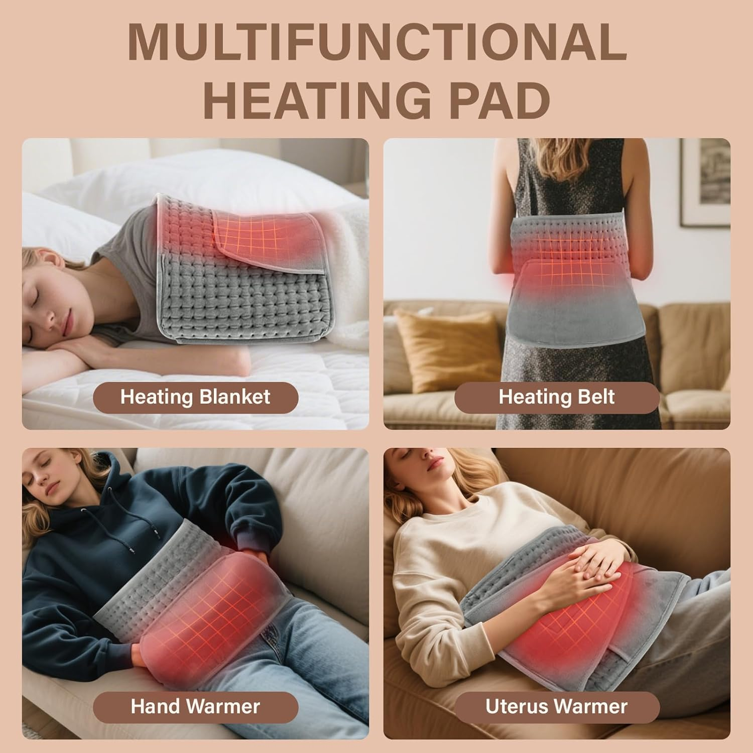 Heating Pad for Back Pain Relief, 30X125Cm Waist Heating Pad, 10 Heating Levels, 4 Timer Setting and Auto Shut Off, Machine Washable, for Period Cramps, Neck Abdominal Shoulder Pain image number 3