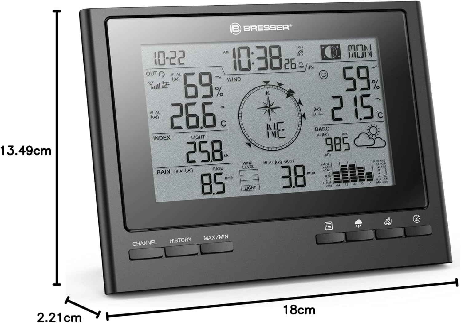 Bresser Climatescout Wireless Weather Station with Outdoor Sensor 7-In-1 Weather Centre with Professional Outdoor Sensor, Black image number 1