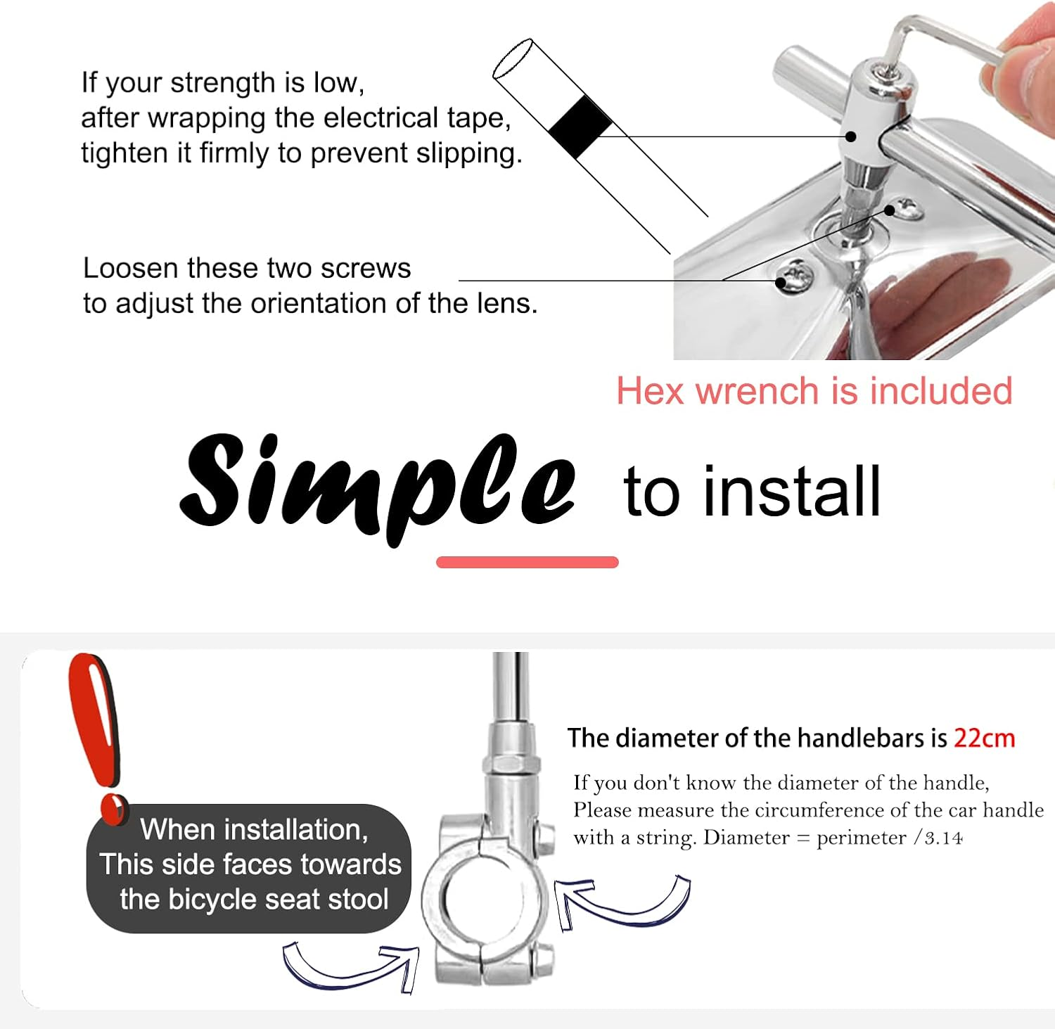 Vintage Bike Mirror Metal Bicycle Mirrors for Handlebars Rearview Cruiser Electric Side Stainless Steel Frame the Retro Parts FG-F1