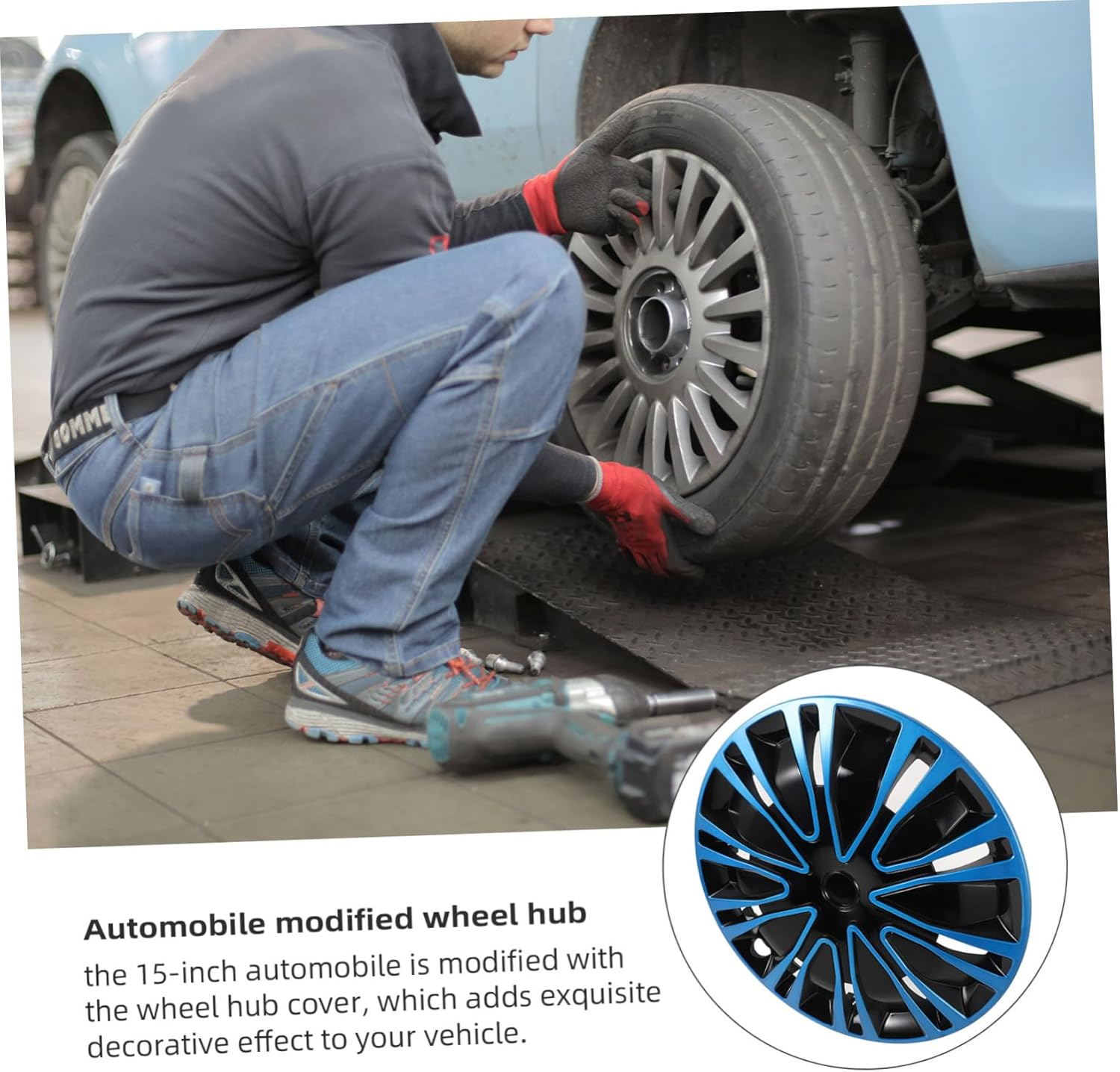 BRIGHTFUFU 15-Inch Car Hubcaps Blue Black Decorative Wheel Cover Universal Automotive Rim Caps for Vehicle Exterior Accessories image number 4