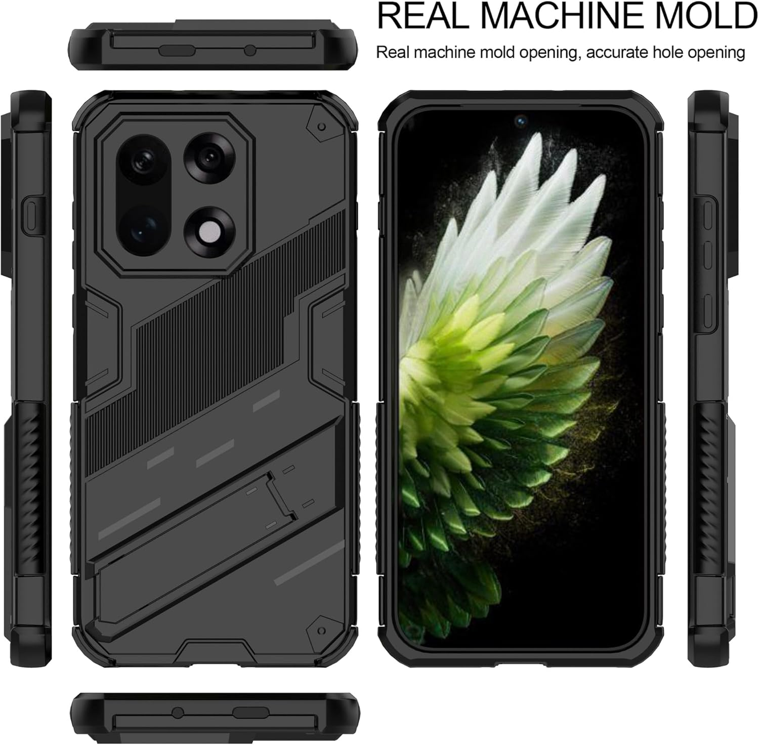 ESHUYI Compatible with Oneplus 15 Case with Stand Holder Protective Case [For Mobile Phone Holder Car Magnet] Military Shockproof Mobile Phone Case, Black image number 3