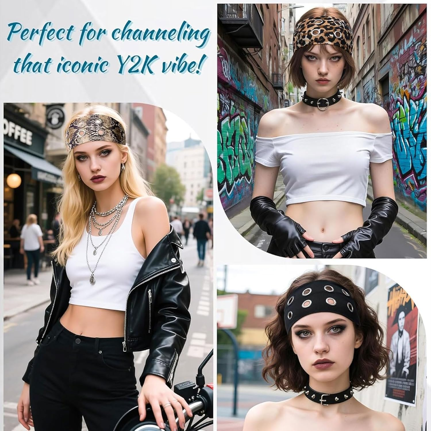 Muorruo 3 Pack Fashion Wide Headbands with Eyelets for Women, Elastic Headbands with Leopard Print and Hollow Out Eyelets | Stretchy Hair Accessories for Girls in Y2K Style image number 5