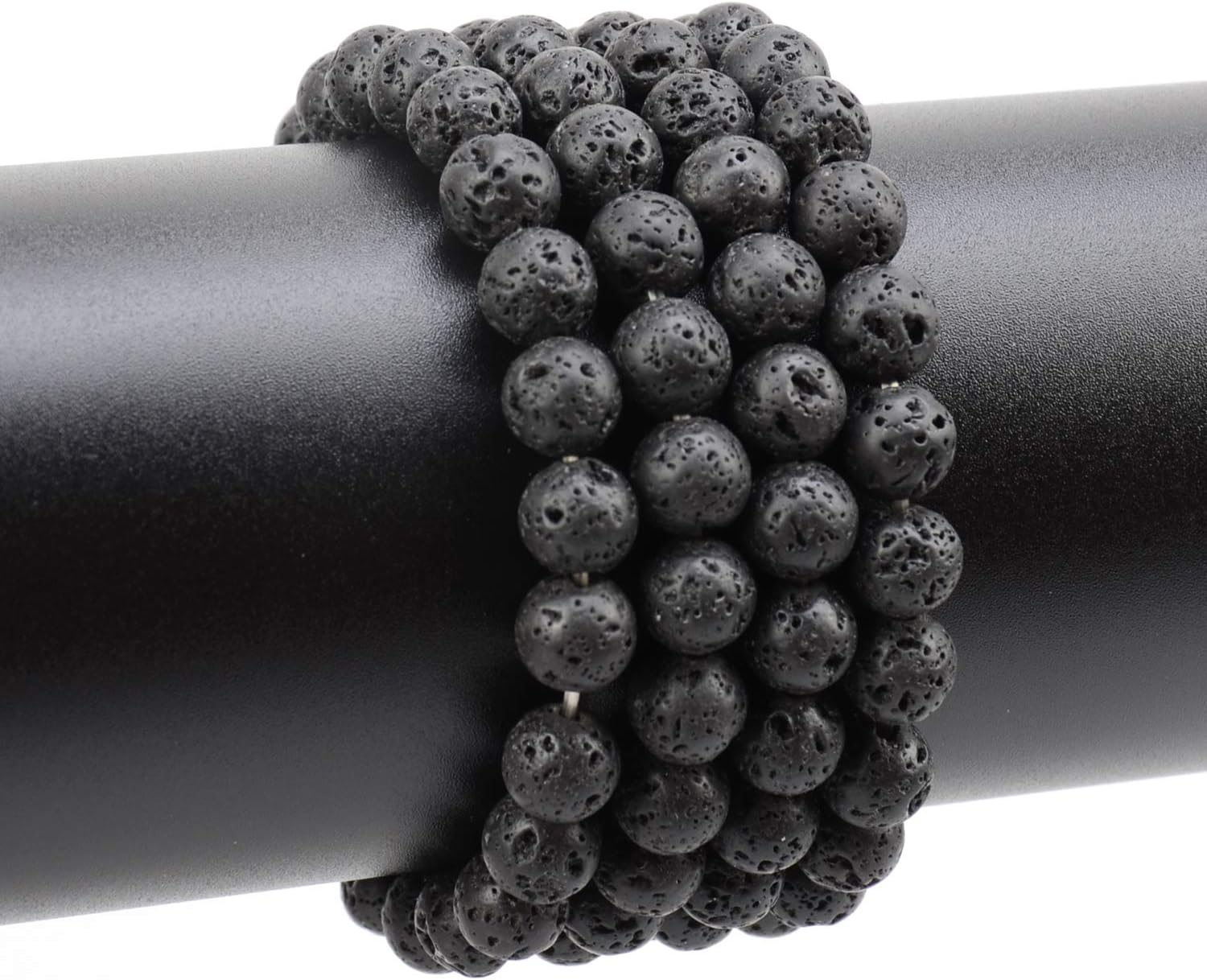 8Mm Genuine Natural round Gemstone Loose Beads for Jewelry Making with Elastic Stretch Cord Black Lava image number 3
