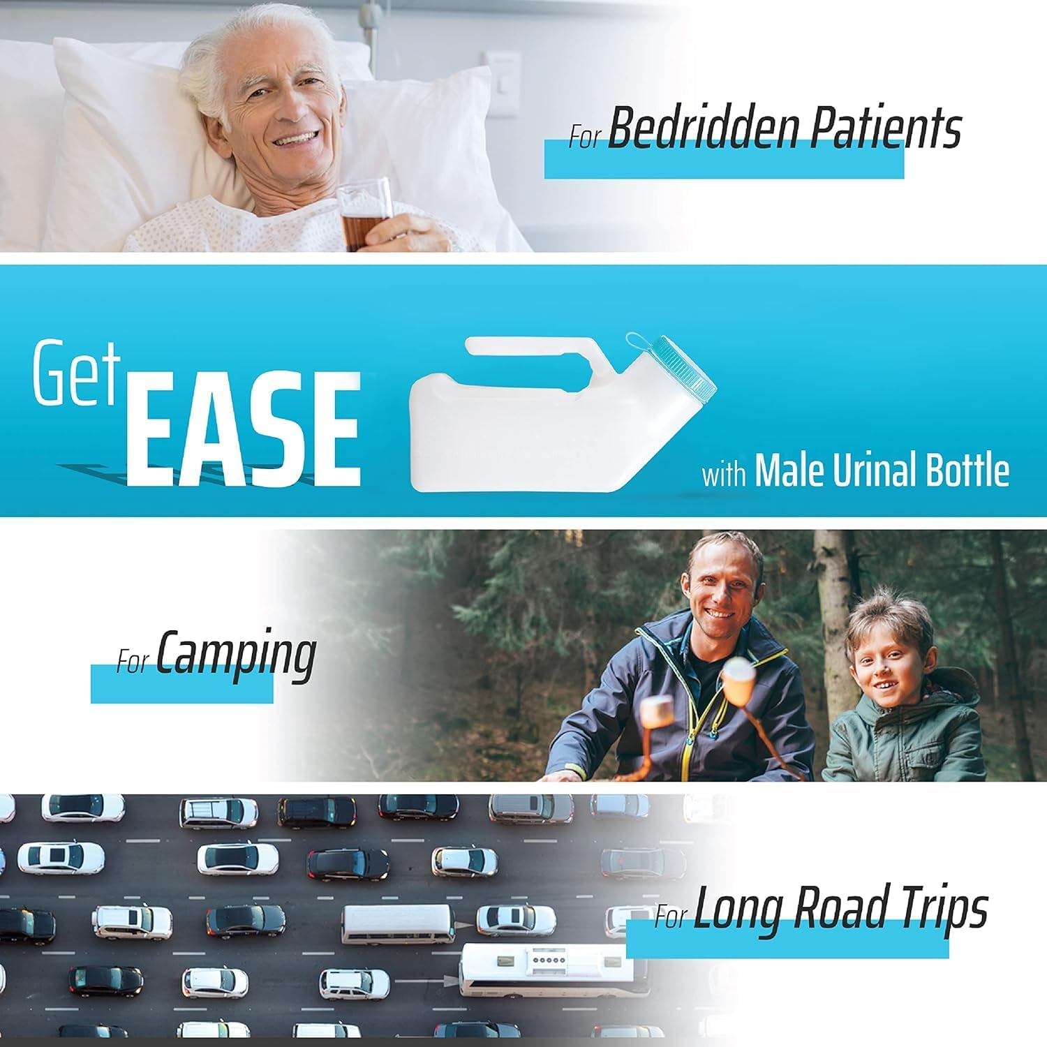 Portable Urinals for Men and Elderly 1000Ml Urine Jar Spill Proof, Plastic, Urinal Bottle for Men Glow in the Dark Screw Cap - for Urine Collection and Travel Pee Bottle (2) image number 3