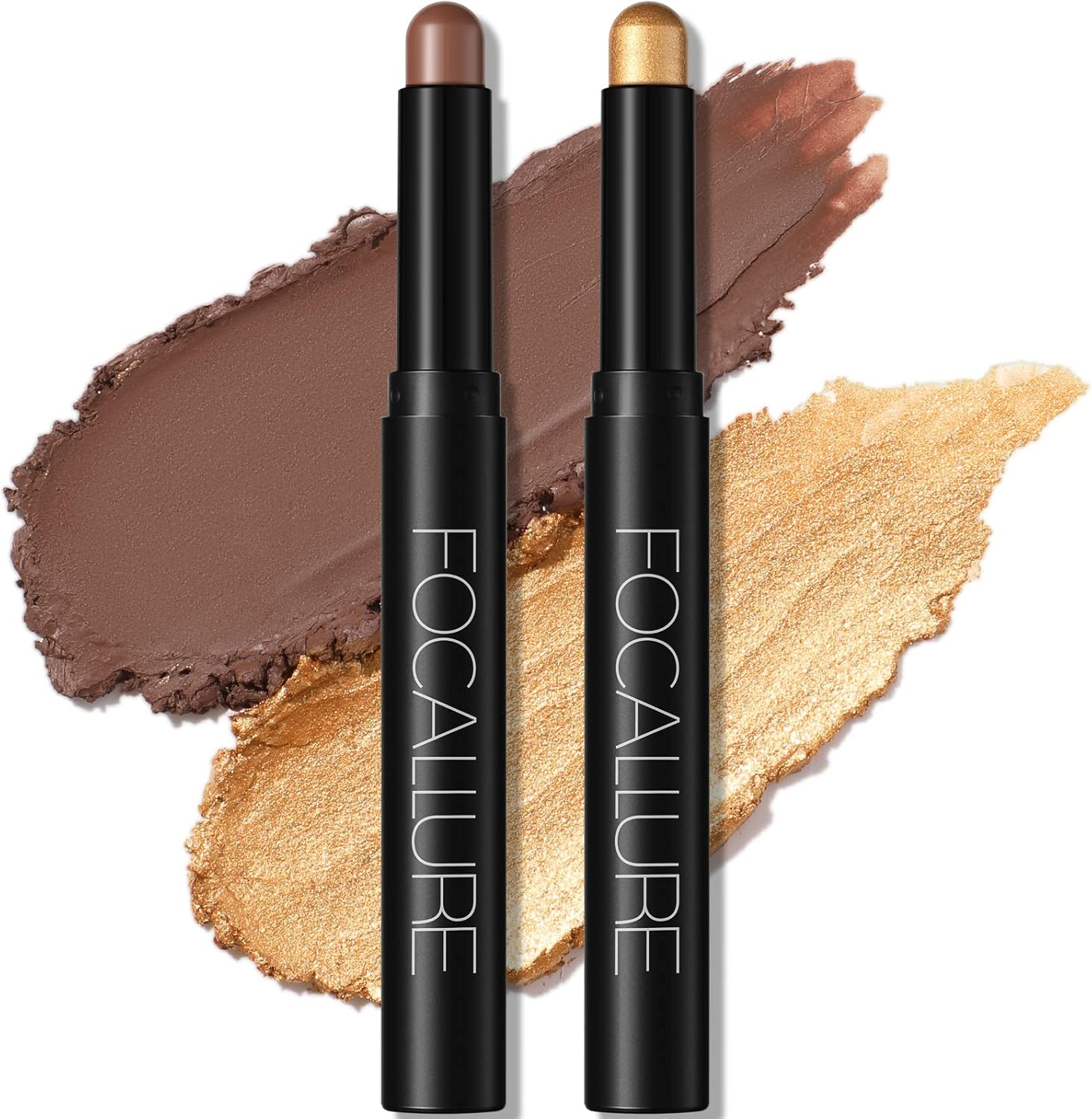 FOCALLURE 2 Pcs Shimmer Cream Eyeshadow Stick,Brightener Eyeshadow Pencil Crayon,Highlighter Eye Shadow Stick Sets with Crease-Proof Formula,Long Lasting Waterproof Eye Shadow Make Up,Smoky Night