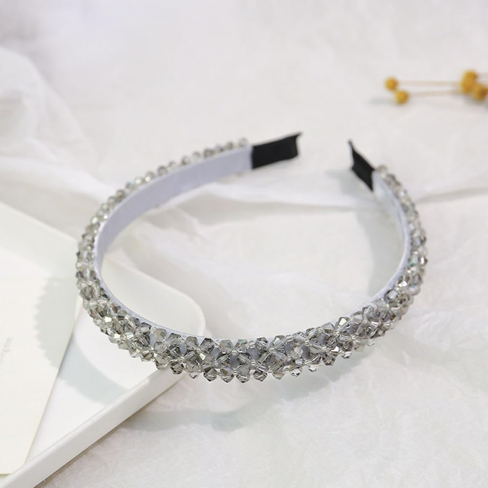Casualfashion Sparkle 4 Rows Crystal Rhinestone Headbands Beaded Hair Hoop Band (Grey) - Grey image number 3