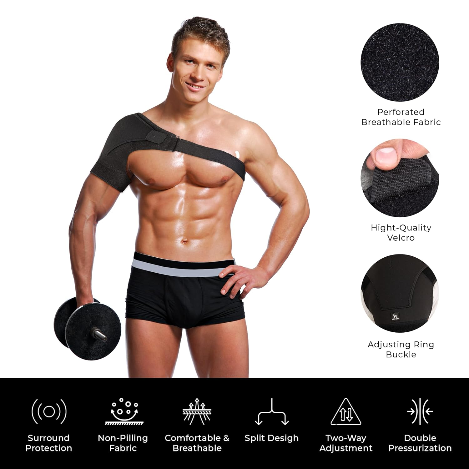 Astorn Adjustable Shoulder Brace for Torn Rotator Cuff with Icepack Holder - Shoulder Compression Sleeve Wrap for Pain Relief, Stability and Recovery - Fits Left and Right Arm for Men & Women (L)