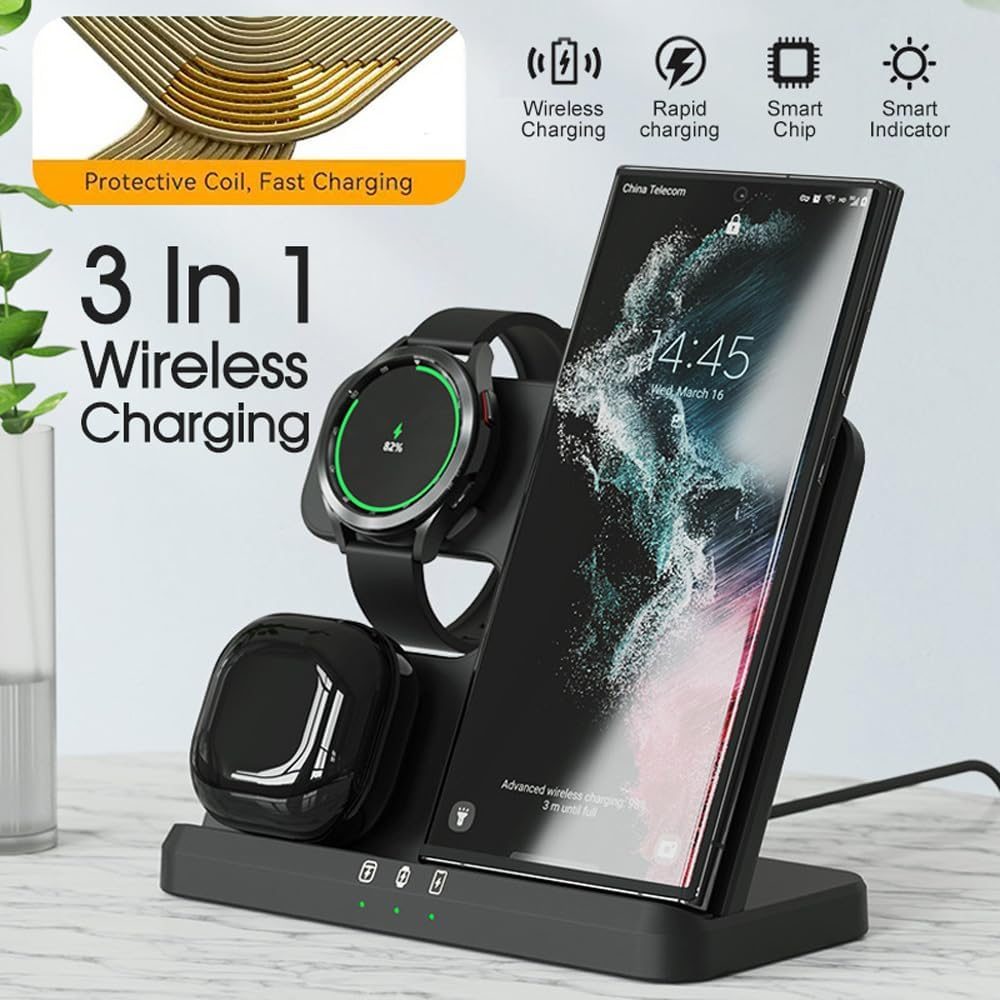 Ledlabs 3-In-1 Wireless Charging Station for Samsung &ndash; 15W Fast Charger Stand/Dock for Galaxy S24/S23 Ultra, Watch 7/6, Buds Pro/Live image number 6