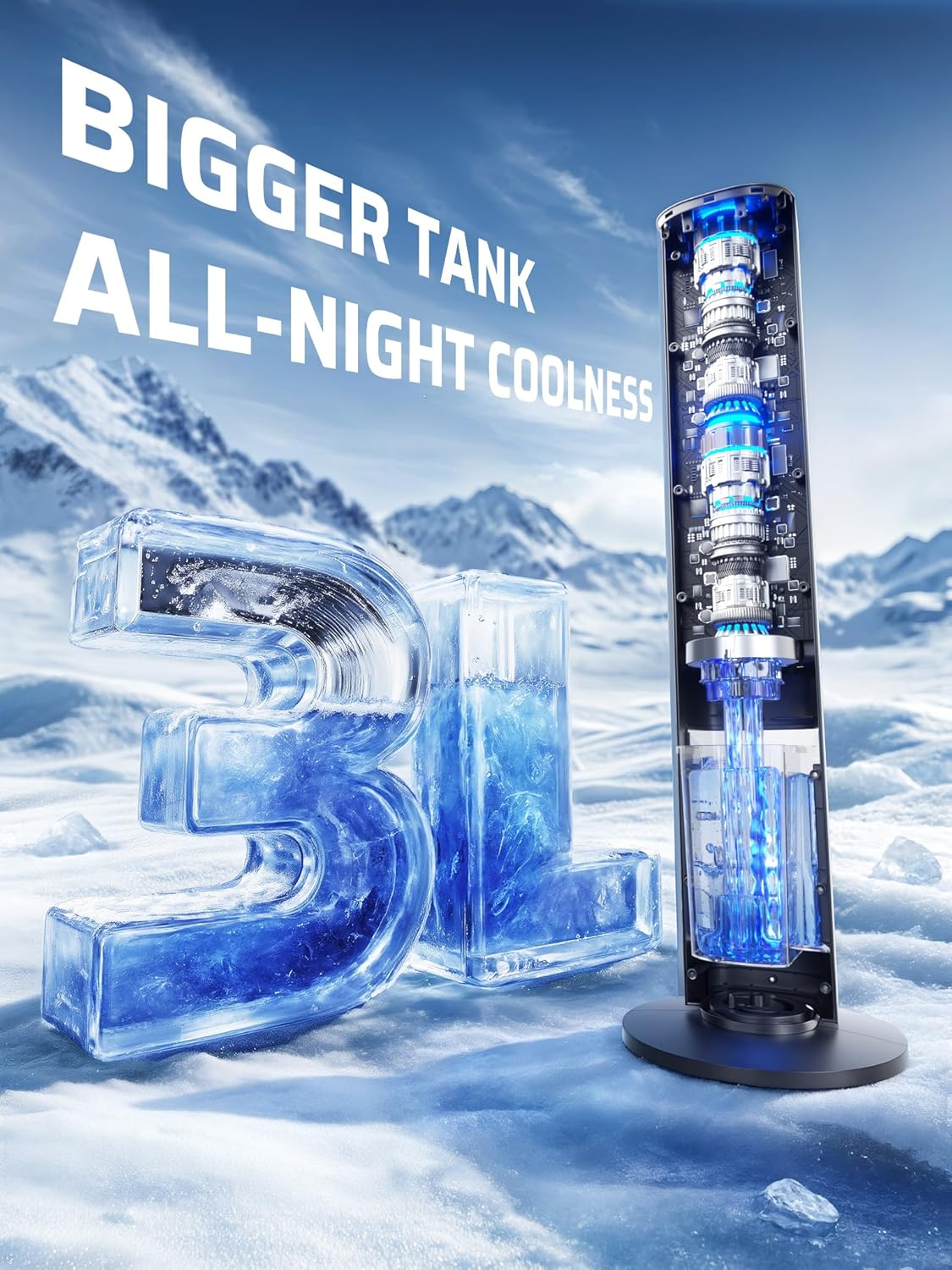 Bladeless Tower Fan Cooling - Portable Air Conditioner with Remote, 3L Water Tank, 3 Speeds, 4 Modes, 12H Timer, 80&deg; Oscillating Tower Fans Air Purification Cooler for Home, Bedroom, Baby Rooms, Black image number 1