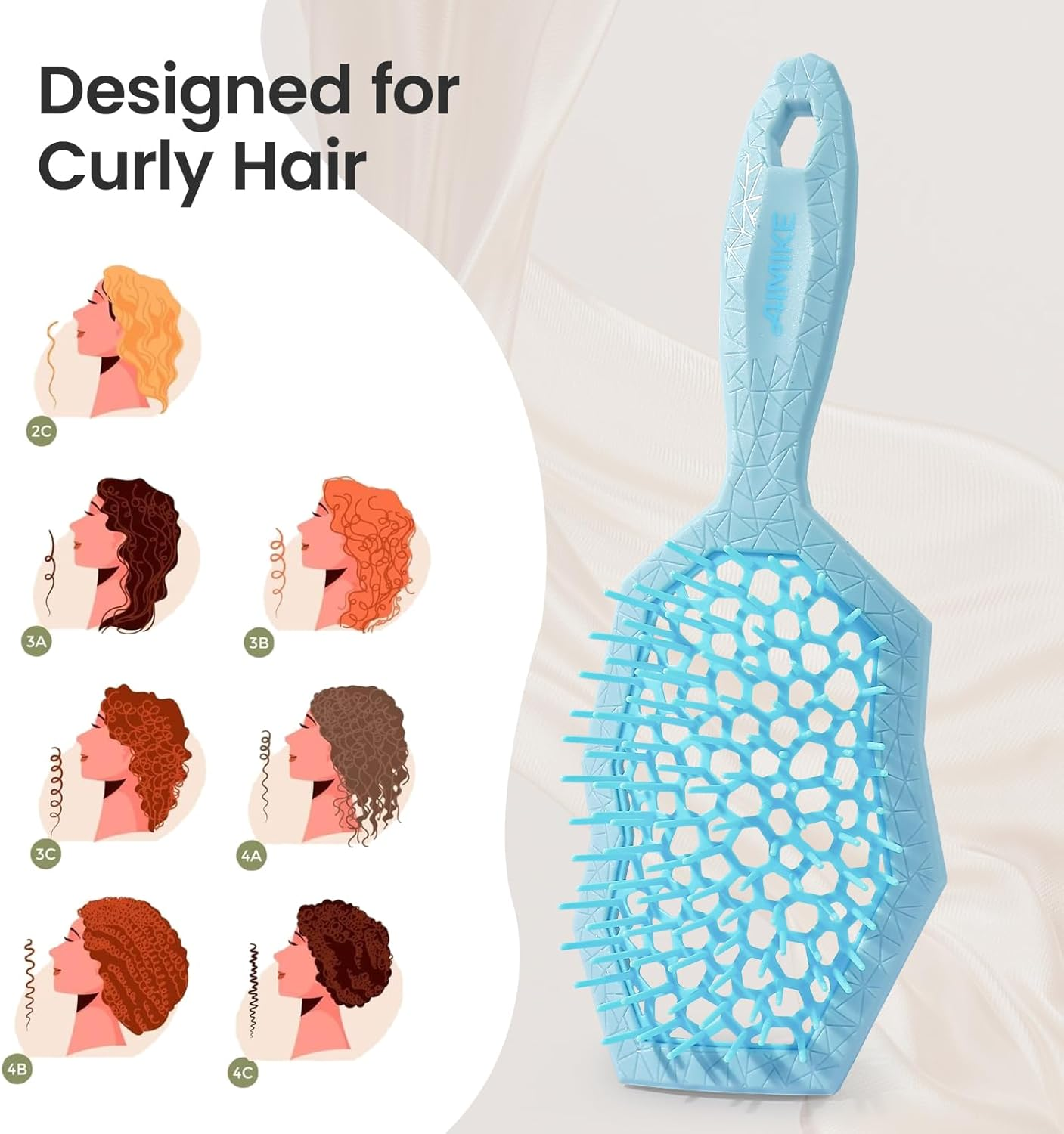 AIMIKE Glacier Detangling Brush, Pain-Free Detangler Brush for Curly Hair Wet & Dry Use, Glide through Tangles with Ease, Vented Hairbrush for Women'S 2C to 4C Curls, Blue - Blue image number 4