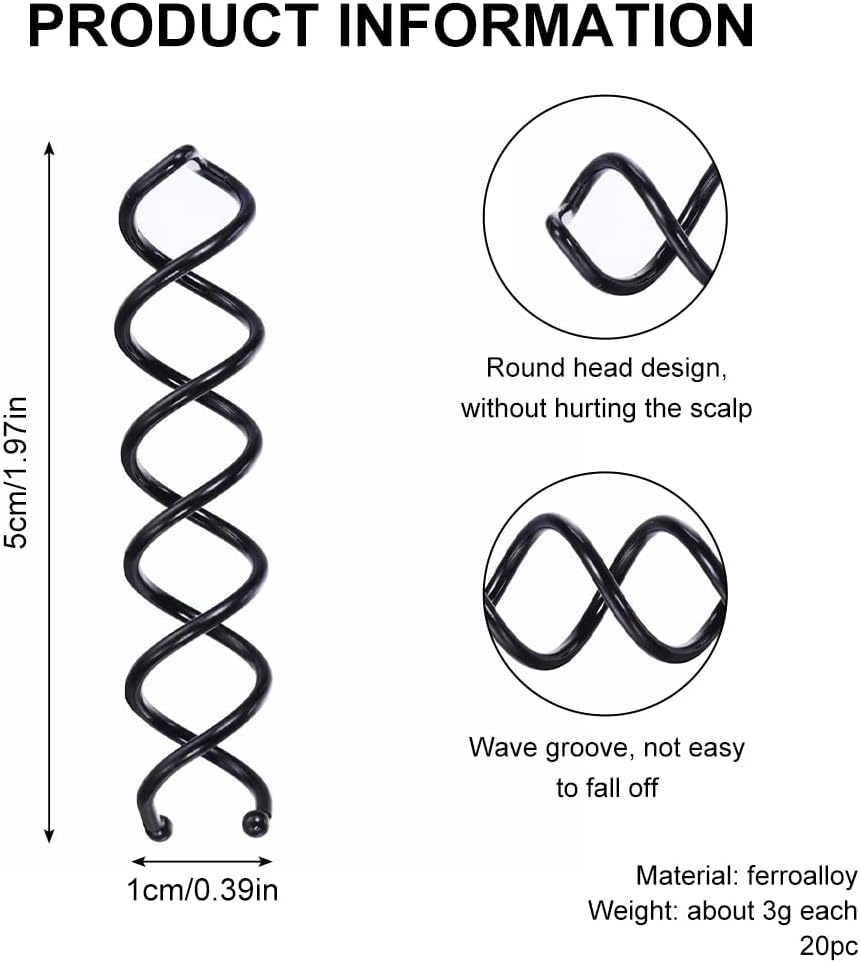 Spiral Pin, Spiral Hair Clip, Hair Styling, Spiral Hair Clip, Spiral Hair Clip, Spin Clip, Bun Hairpin for DIY Hair Style, Black, Pack of 20 image number 4