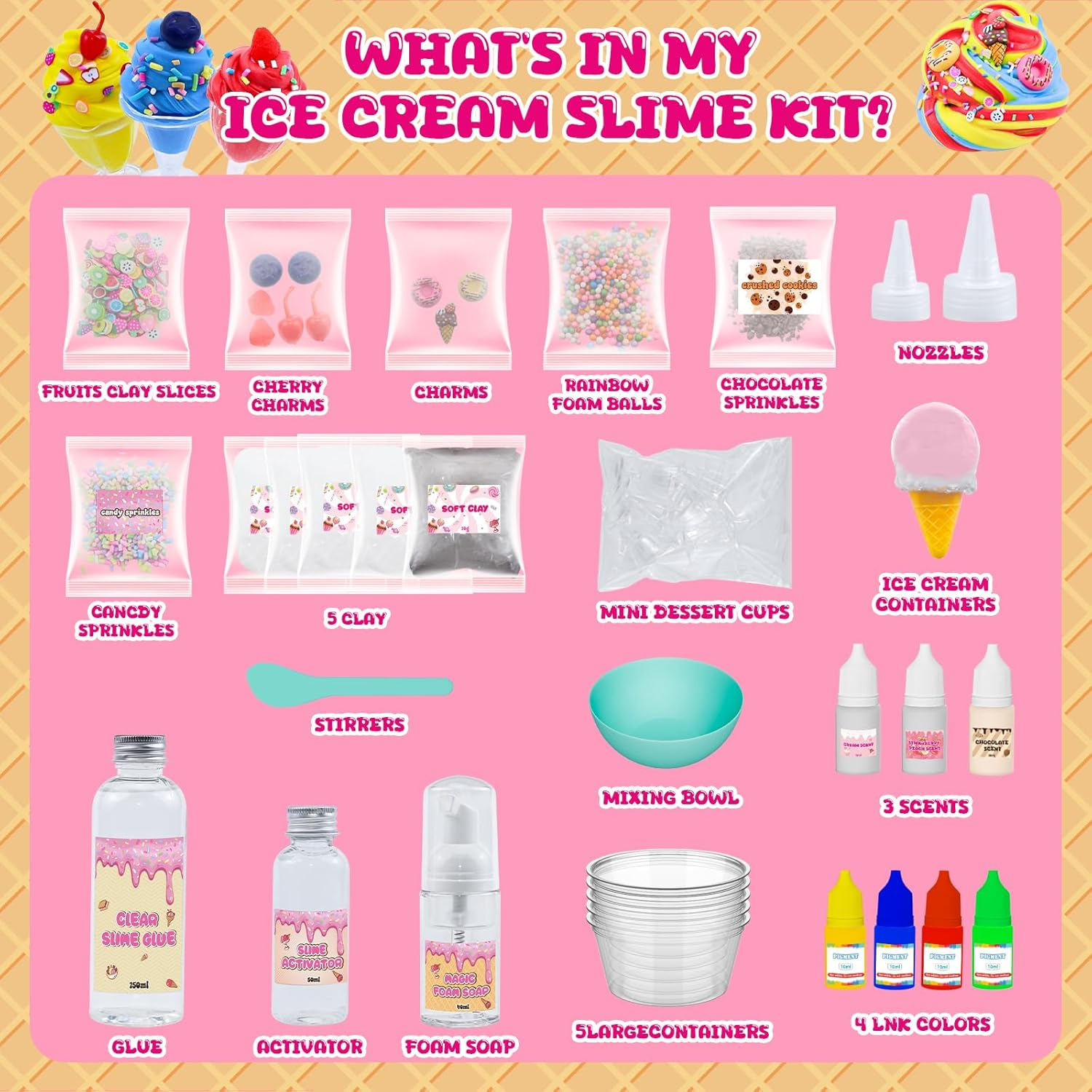Funewest Mini Ice Cream Slime Kit for Girls, Fluffy Butter Slime Making Kit Cloud and Foam Slimes, DIY Kit with 40+ Pieces for Ages 8-12, Fun Gift Idea for Christmas & Easter image number 1
