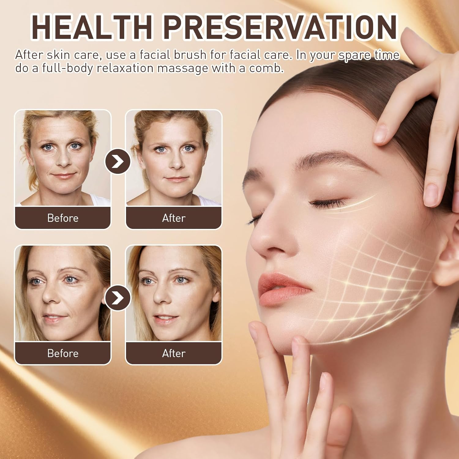 Lymphatic Face Brush, Lymphatic Contour Face Brush with 1 Massage Comb, Lymphatic Drainage Massager Chin and Jaw Shaping Facial Cleansing, Dry Face Brush (With Storage Bag) - Set-A image number 5