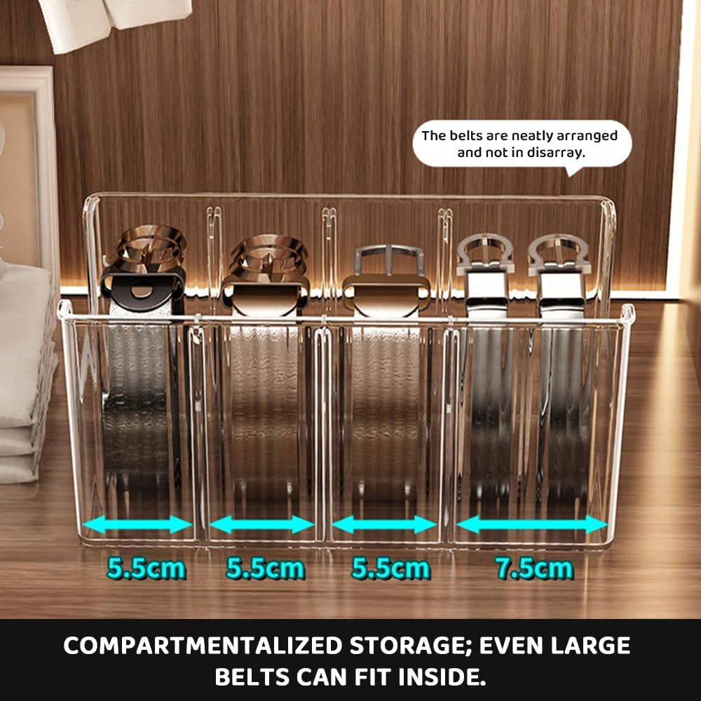 Rutrezogo2-Pack U-Shape Makeup & Belt Organizer - 4-Compartment Acrylic Storage Box with Removable Dividers, Stackable Design for Bathroom Counter, Closet & Drawer Organization image number 2
