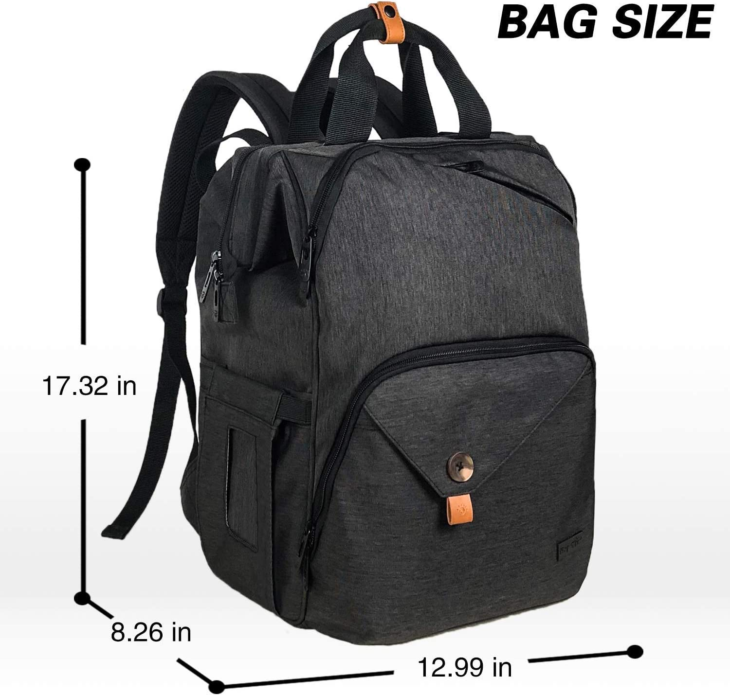 Hap Tim Baby Diaper Bag Backpack Large Capacity Double Compartment with Stroller Straps,Waterproof Nappy Bag Backpack for Newborn Mother/Father(Au7340-Dg) - Grey image number 5