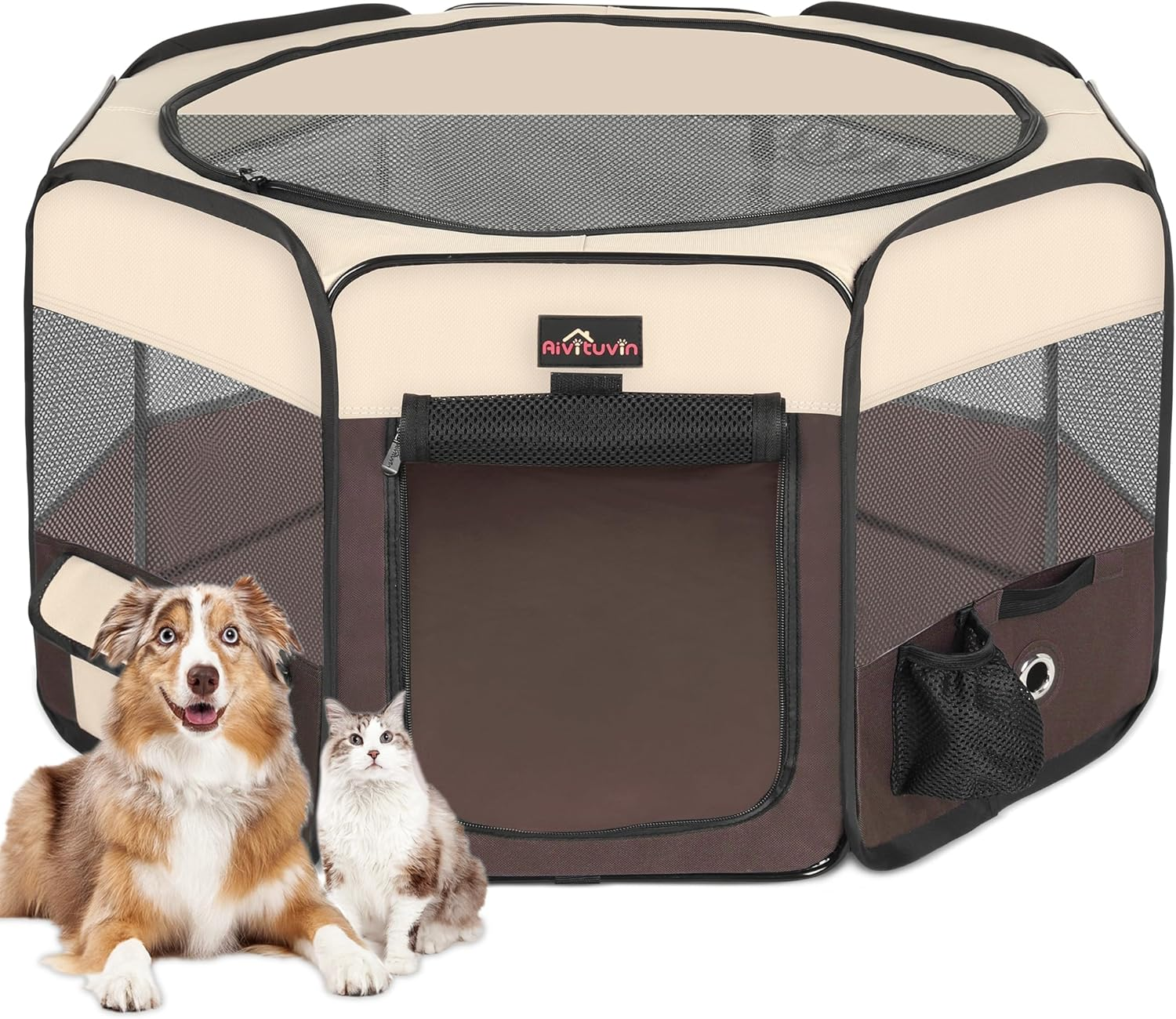 Dog Playpen, Cat Playpen - Foldable Pet Playpen with Carrying Case, Portable Pet Tent for Indoor/Outdoor Use | Water Resistant | Removable Shade Cover - (Blue, Small)