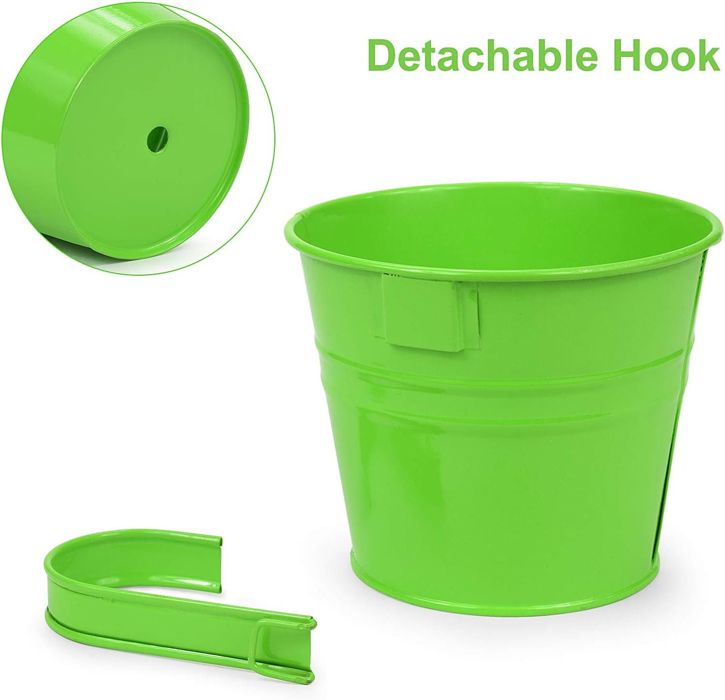 RIOGOO 8Pcs Hanging Flower Pots, Metal Iron Planters - Detachable Hook (Medium, Multicolor) image number 3