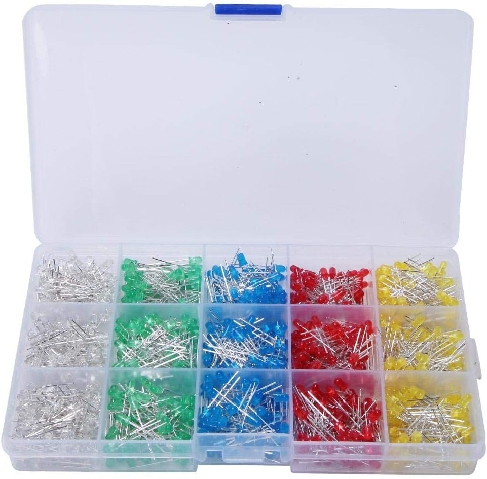 1000Pcs 3Mm LED Light Emitting Diode LED Light Emitting Diode Assorted Kit Red/Yellow/Blue/Green/White Color with Storage Box image number 1