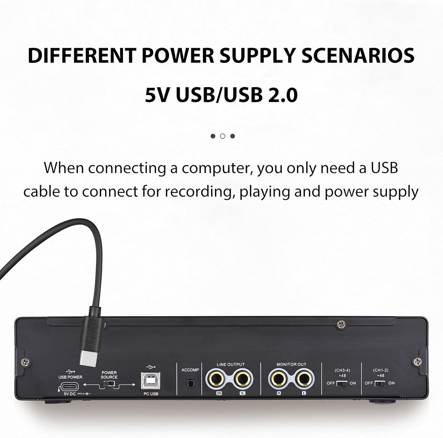 Mingzhe 4 Channels Recording Sound Card with Driver Free Audio Interface, 4-In 4-Out USB Sound Card 24 Bit/192Khz 48V Phantom Power Supply for Professional Recording of Live Streaming Karaoke