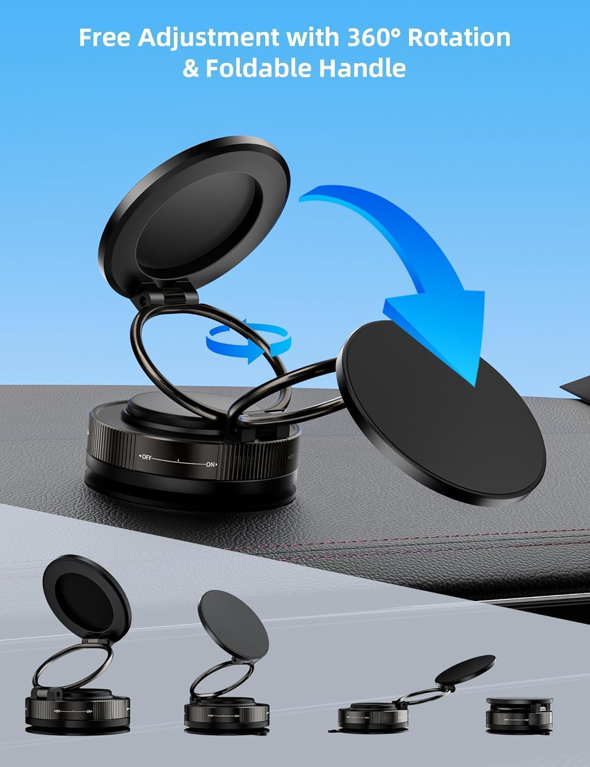 For Magsafe Car Mount 360&deg; Adjustable Vacuum Magnetic Phone Holder for Car, Portable Cell Phone Holder for Makeup/Gym/Mirror, Fit for All Smartphones, Black image number 4