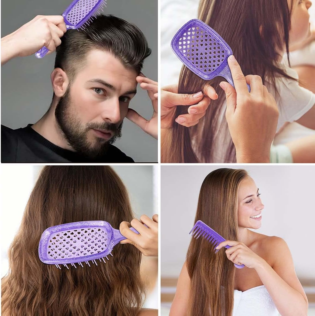 SULIUDAJI Set of 3 Curling Comb, Hair Styling Comb, Massage Comb, Wide Tooth Comb, Hair Comb Made of Carbon Fibre, Anti-Static, Heat Resistant Wide Tooth Comb, with Hook Handle, for Curls and Long image number 2